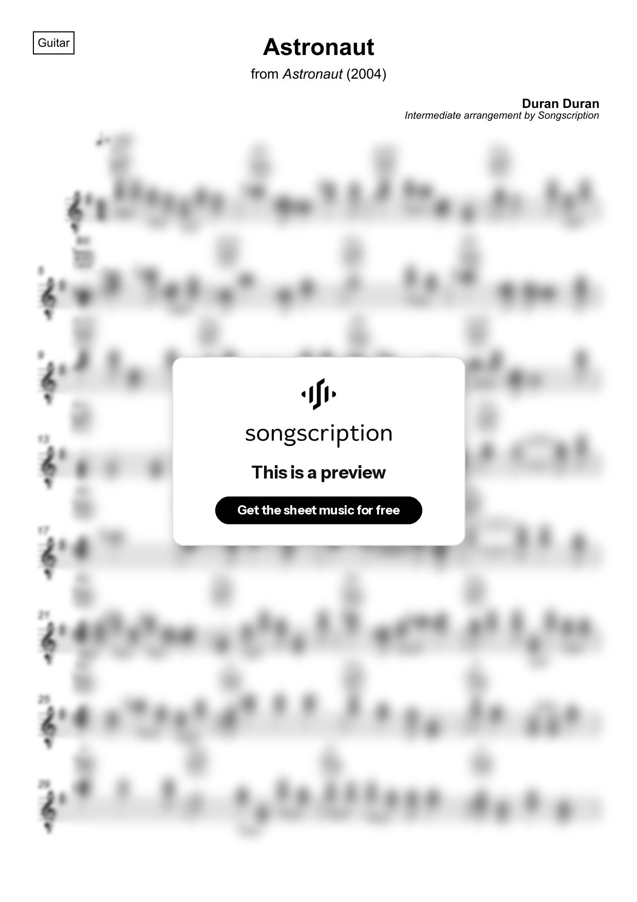 Intermediate Acoustic Guitar Sheet Music for "Astronaut" by Duran Duran