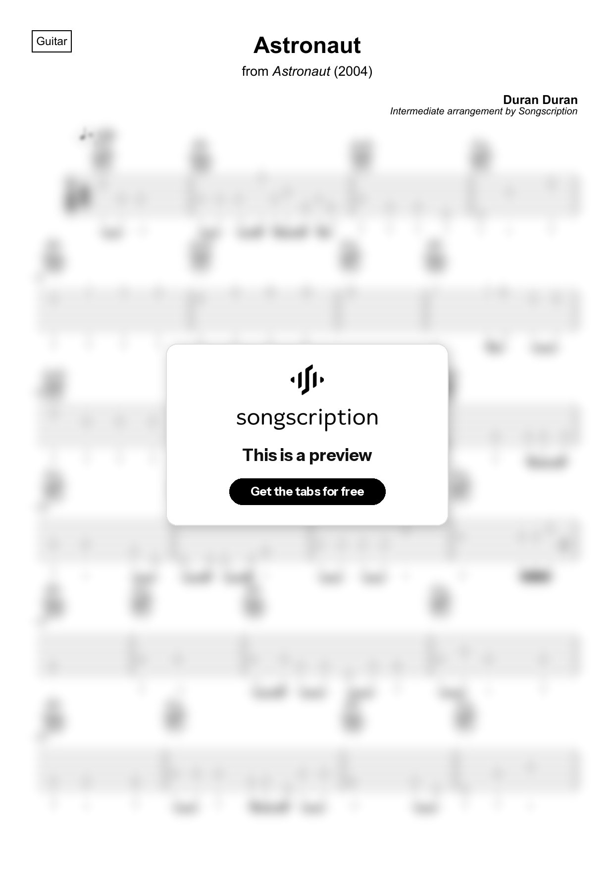Intermediate Acoustic Guitar Tabs for "Astronaut" by Duran Duran
