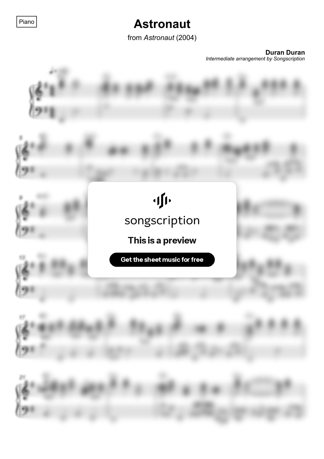Intermediate Piano Sheet Music for "Astronaut" by Duran Duran