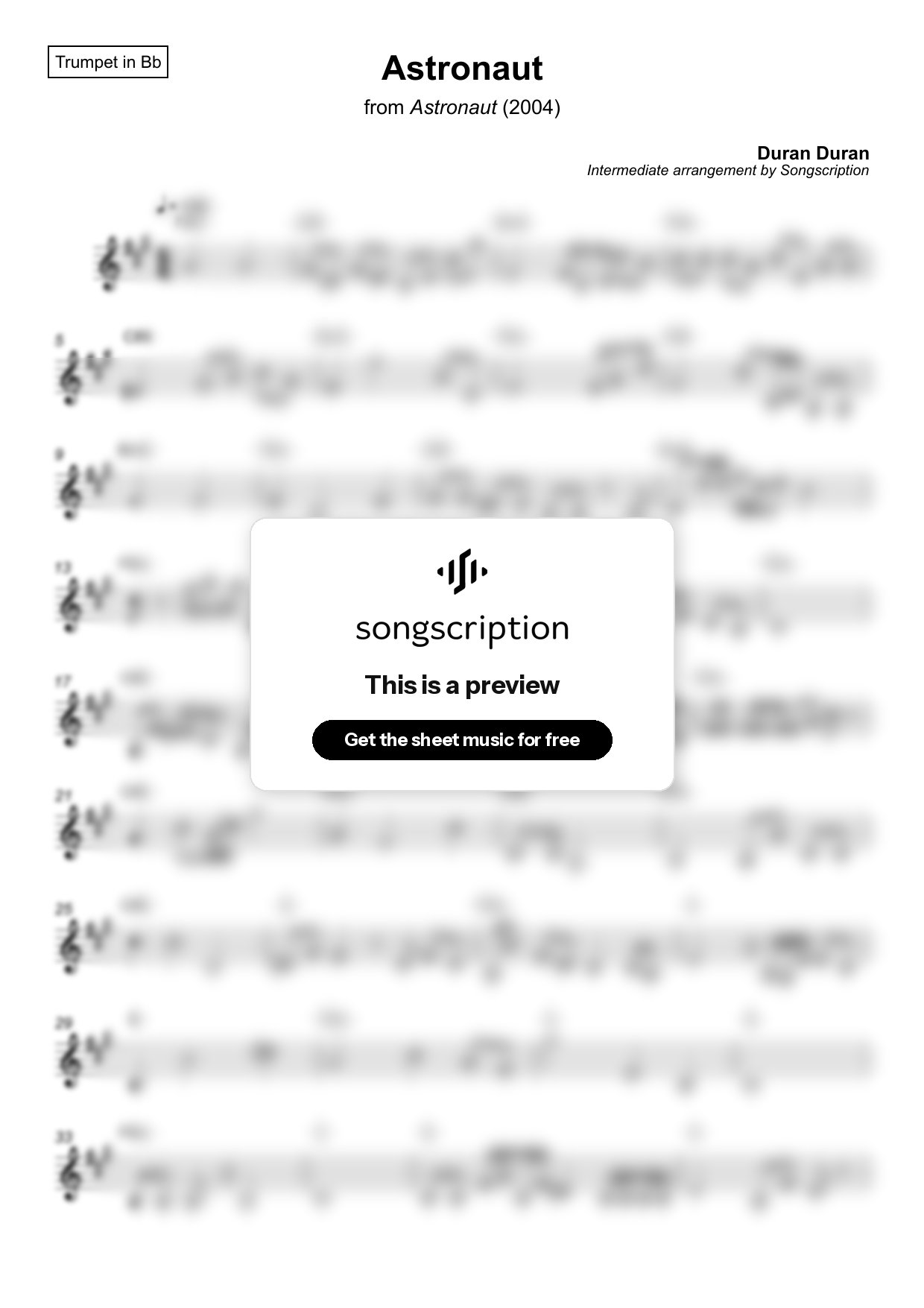 Intermediate Trumpet Sheet Music for "Astronaut" by Duran Duran