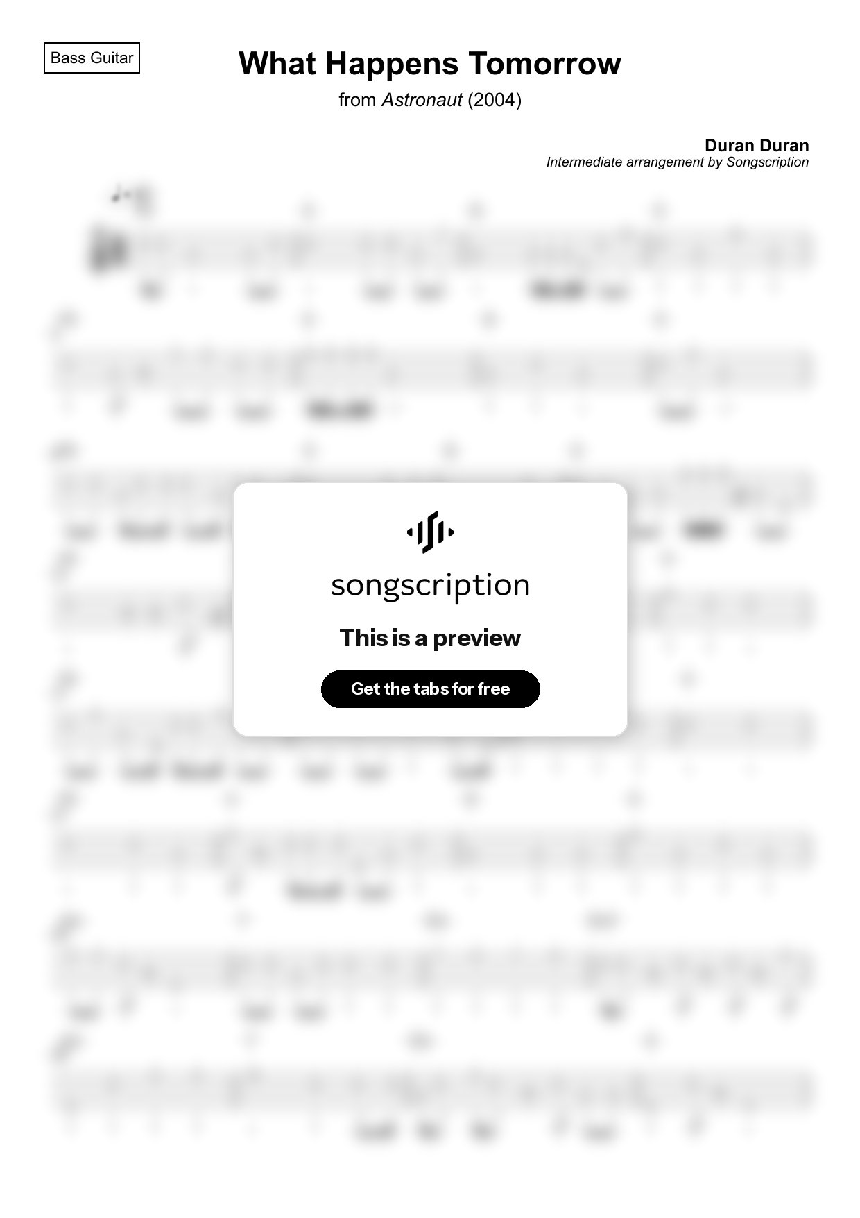 Intermediate Bass Guitar Tabs for "What Happens Tomorrow" by Duran Duran