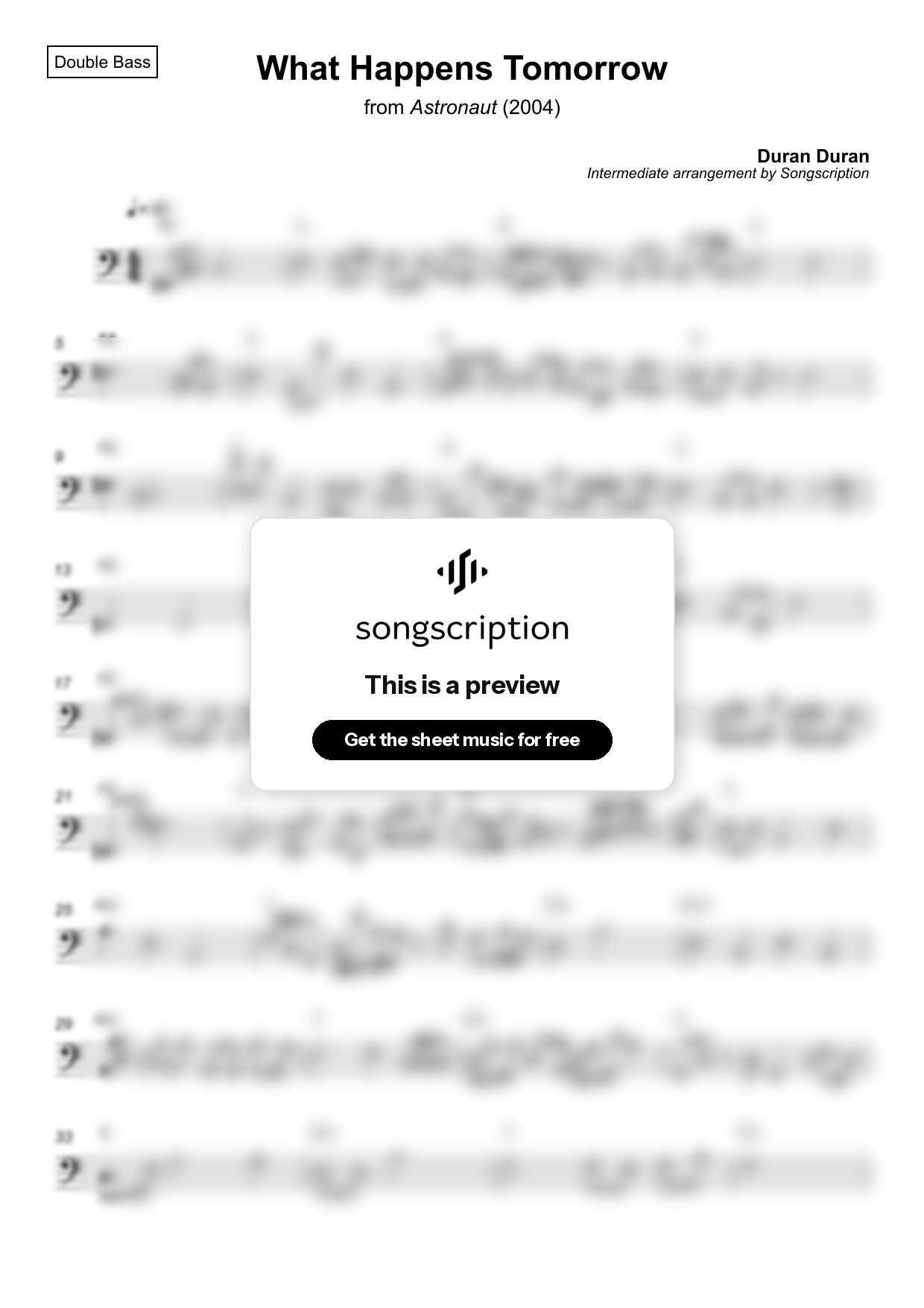 Intermediate Double Bass Sheet Music for "What Happens Tomorrow" by Duran Duran