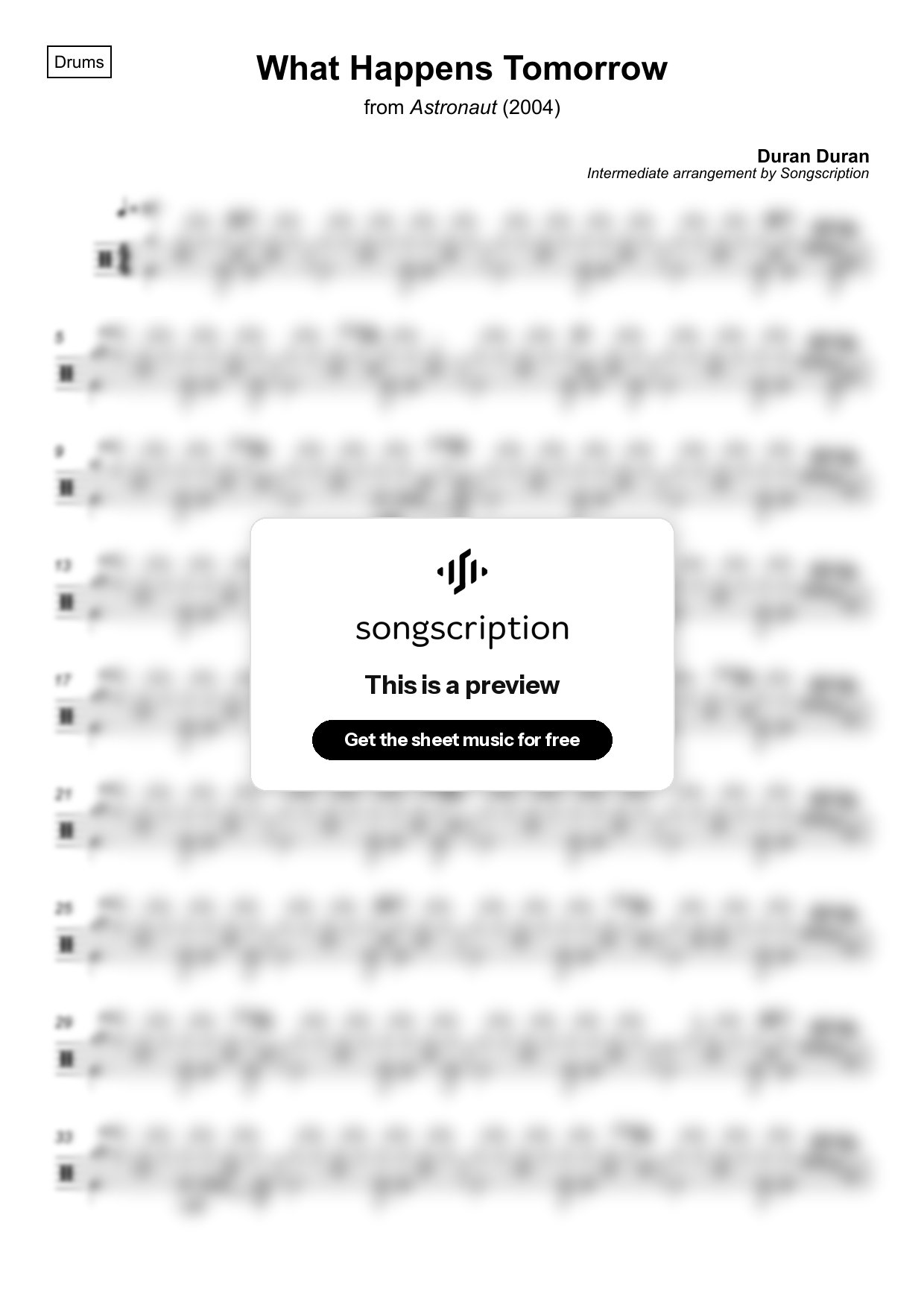 Intermediate Drums Sheet Music for "What Happens Tomorrow" by Duran Duran