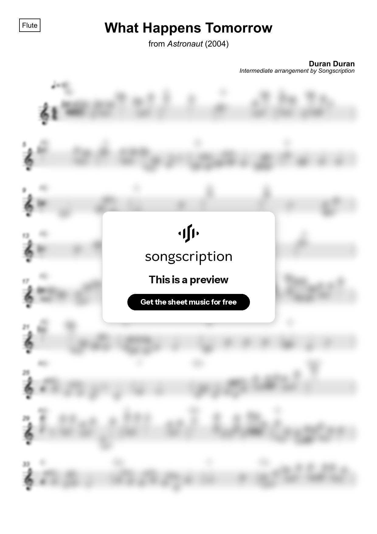 Intermediate Flute Sheet Music for "What Happens Tomorrow" by Duran Duran