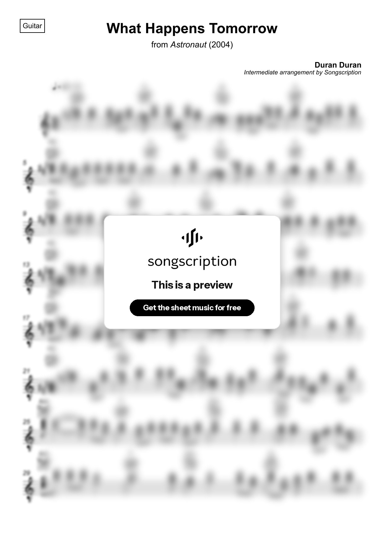 Intermediate Acoustic Guitar Sheet Music for "What Happens Tomorrow" by Duran Duran