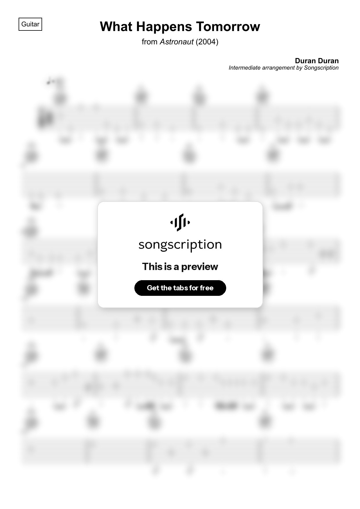 Intermediate Acoustic Guitar Tabs for "What Happens Tomorrow" by Duran Duran