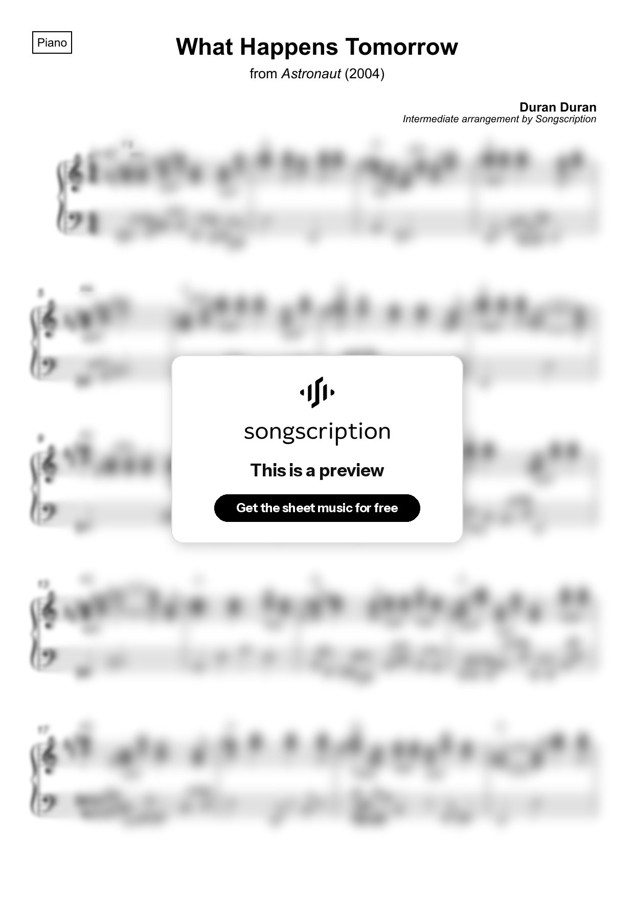 Intermediate Piano Sheet Music for "What Happens Tomorrow" by Duran Duran