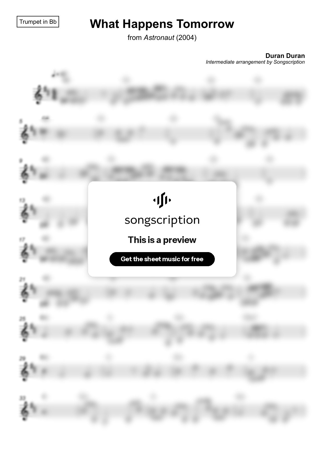 Intermediate Trumpet Sheet Music for "What Happens Tomorrow" by Duran Duran