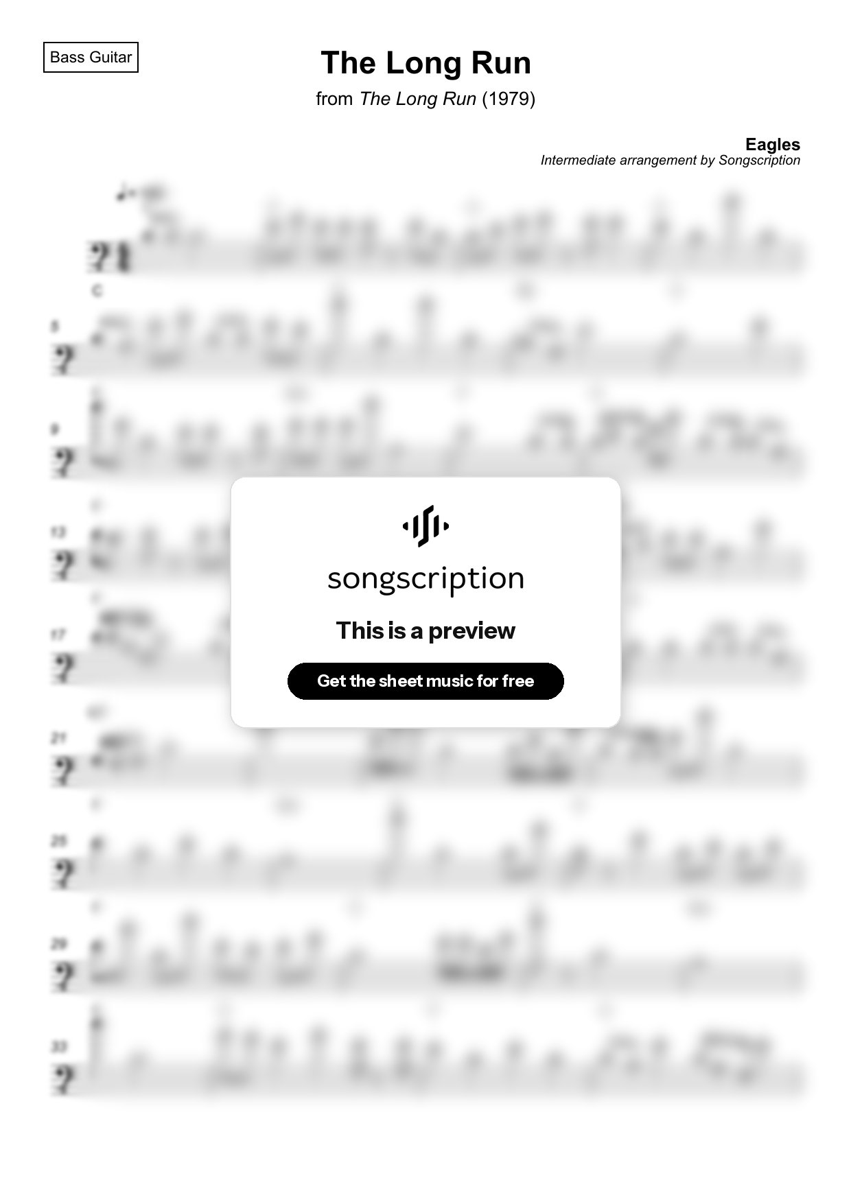 Intermediate Bass Guitar Sheet Music for "The Long Run" by Eagles
