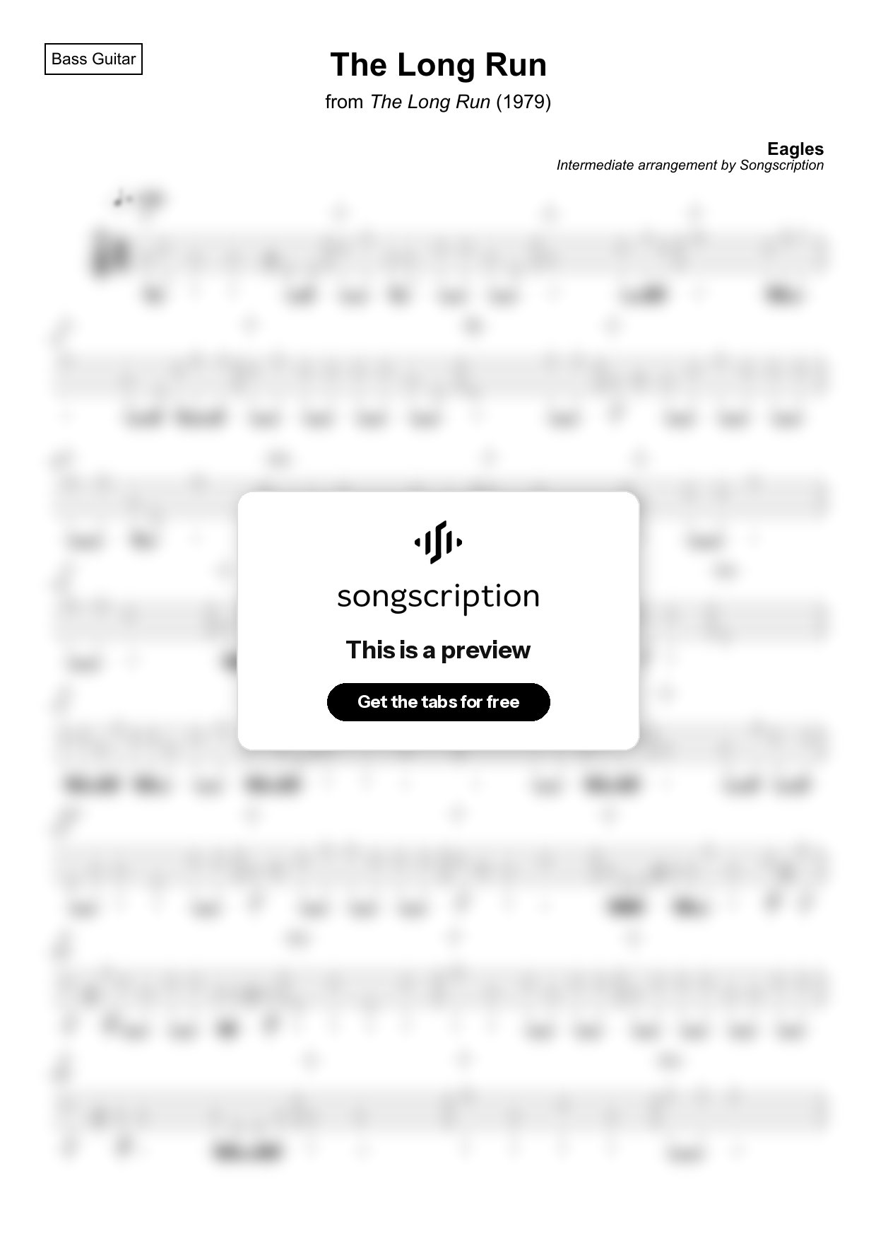 Intermediate Bass Guitar Tabs for "The Long Run" by Eagles
