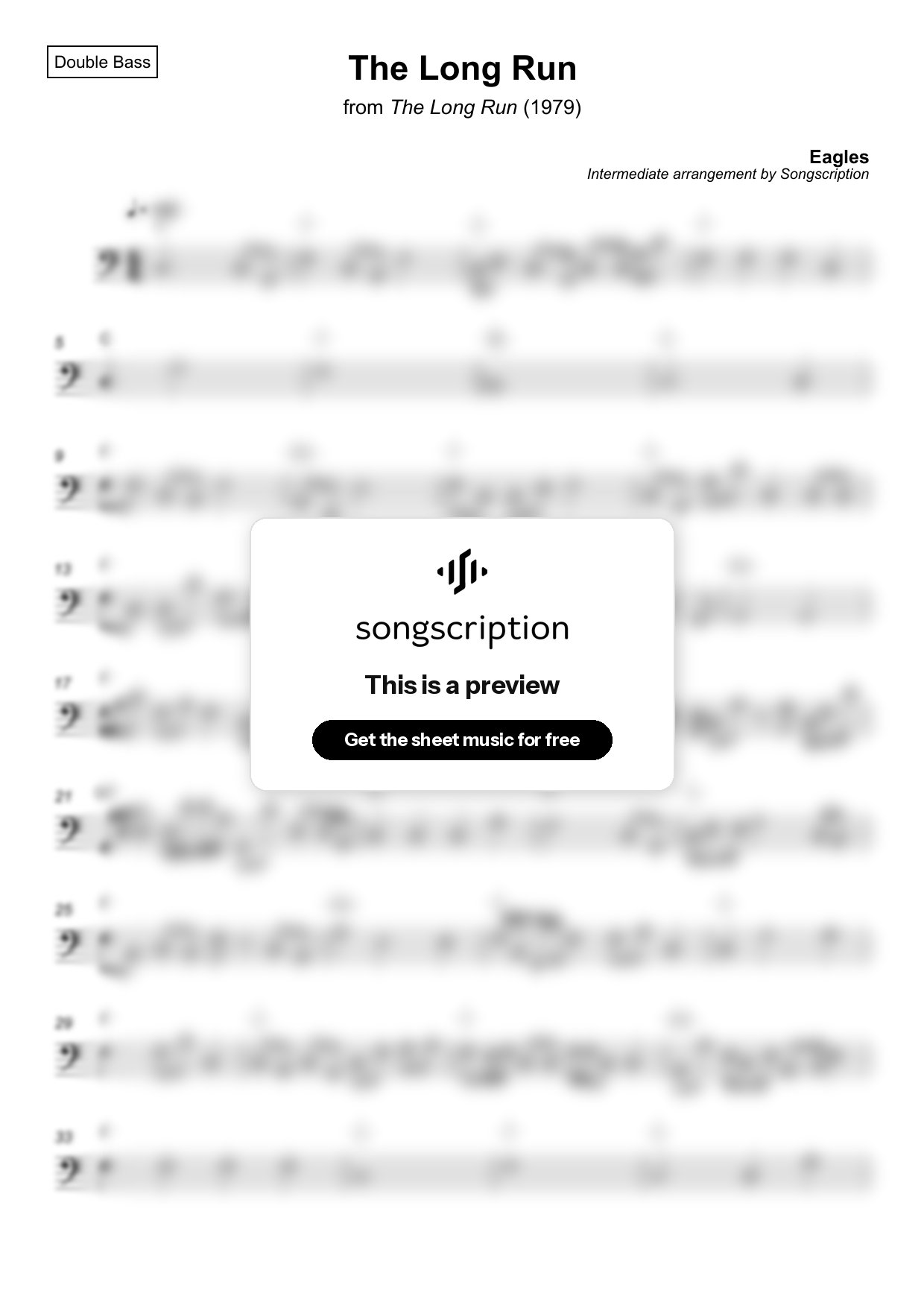 Intermediate Double Bass Sheet Music for "The Long Run" by Eagles