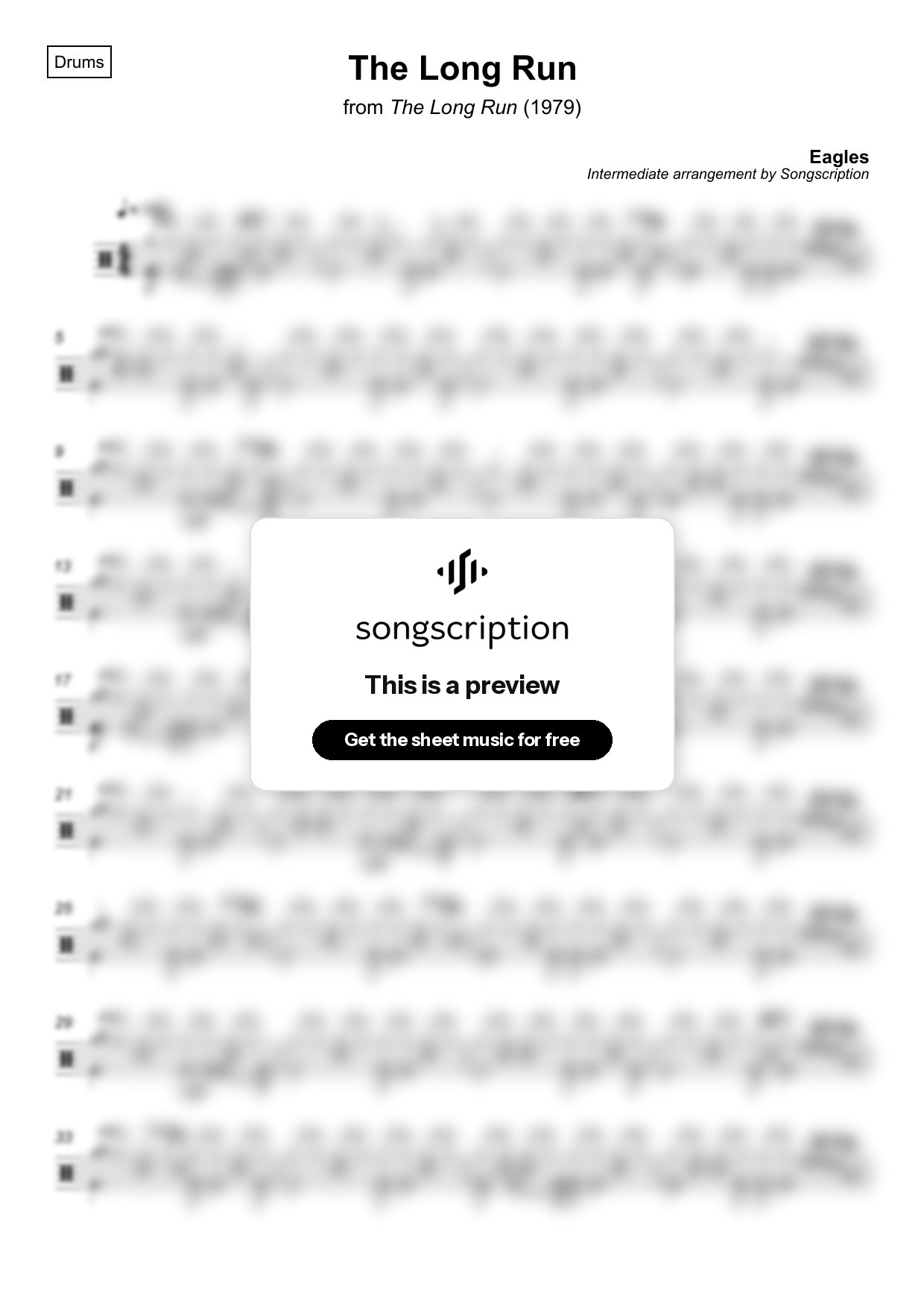 Intermediate Drums Sheet Music for "The Long Run" by Eagles