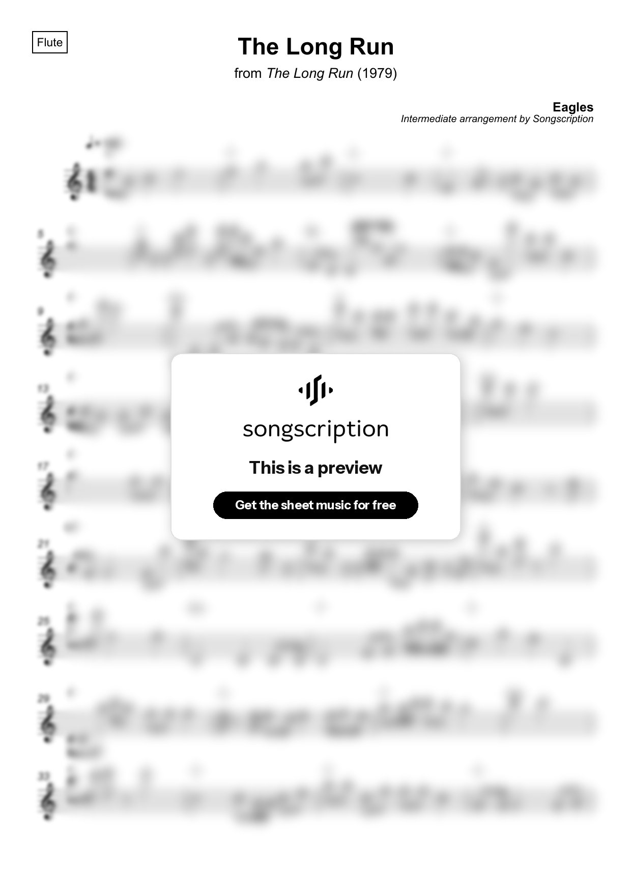 Intermediate Flute Sheet Music for "The Long Run" by Eagles