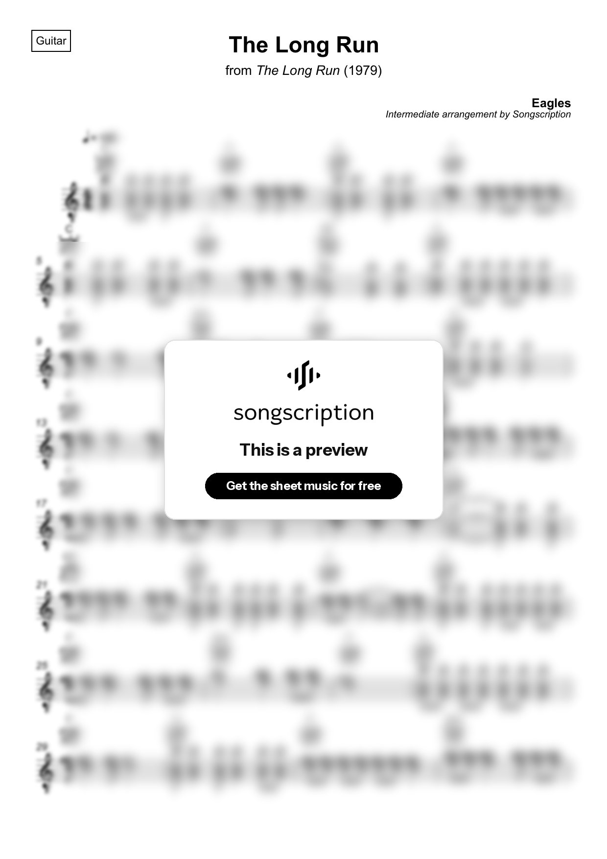 Intermediate Acoustic Guitar Sheet Music for "The Long Run" by Eagles