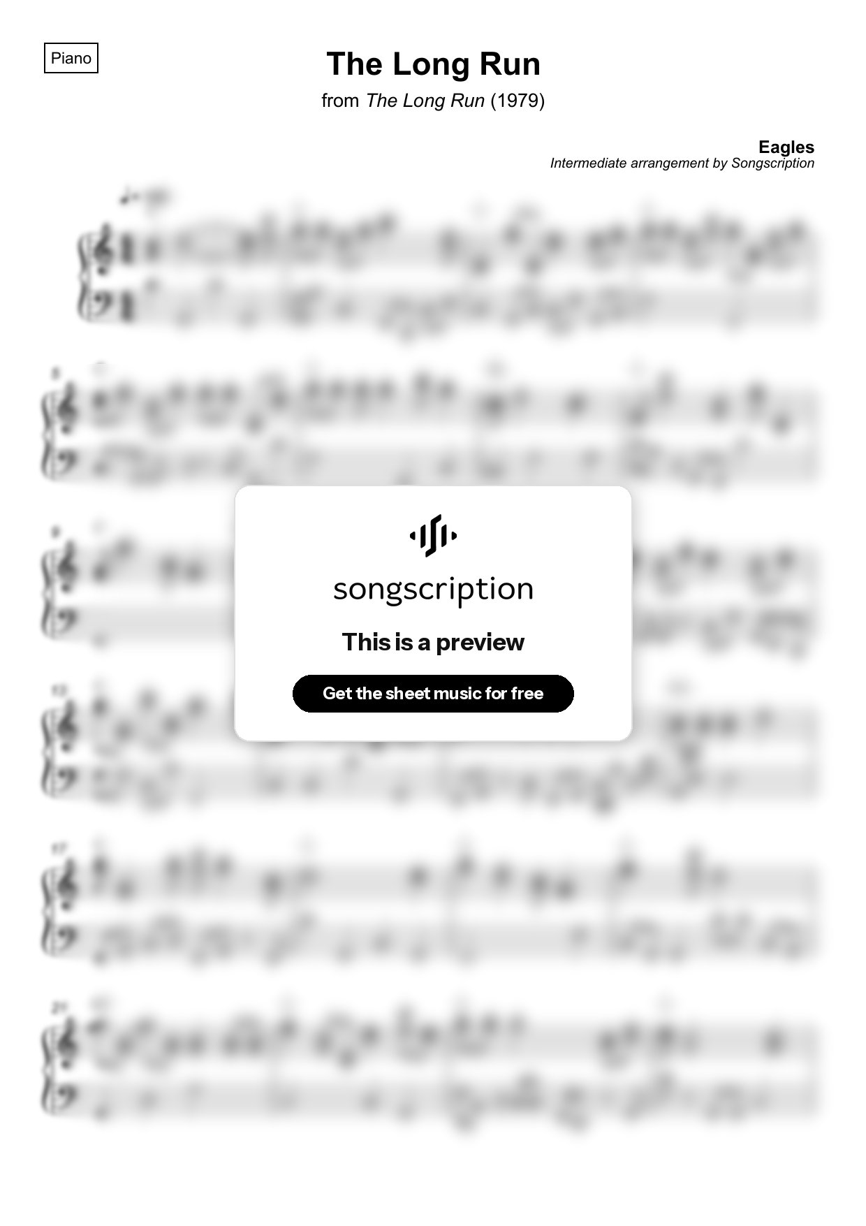 Intermediate Piano Sheet Music for "The Long Run" by Eagles