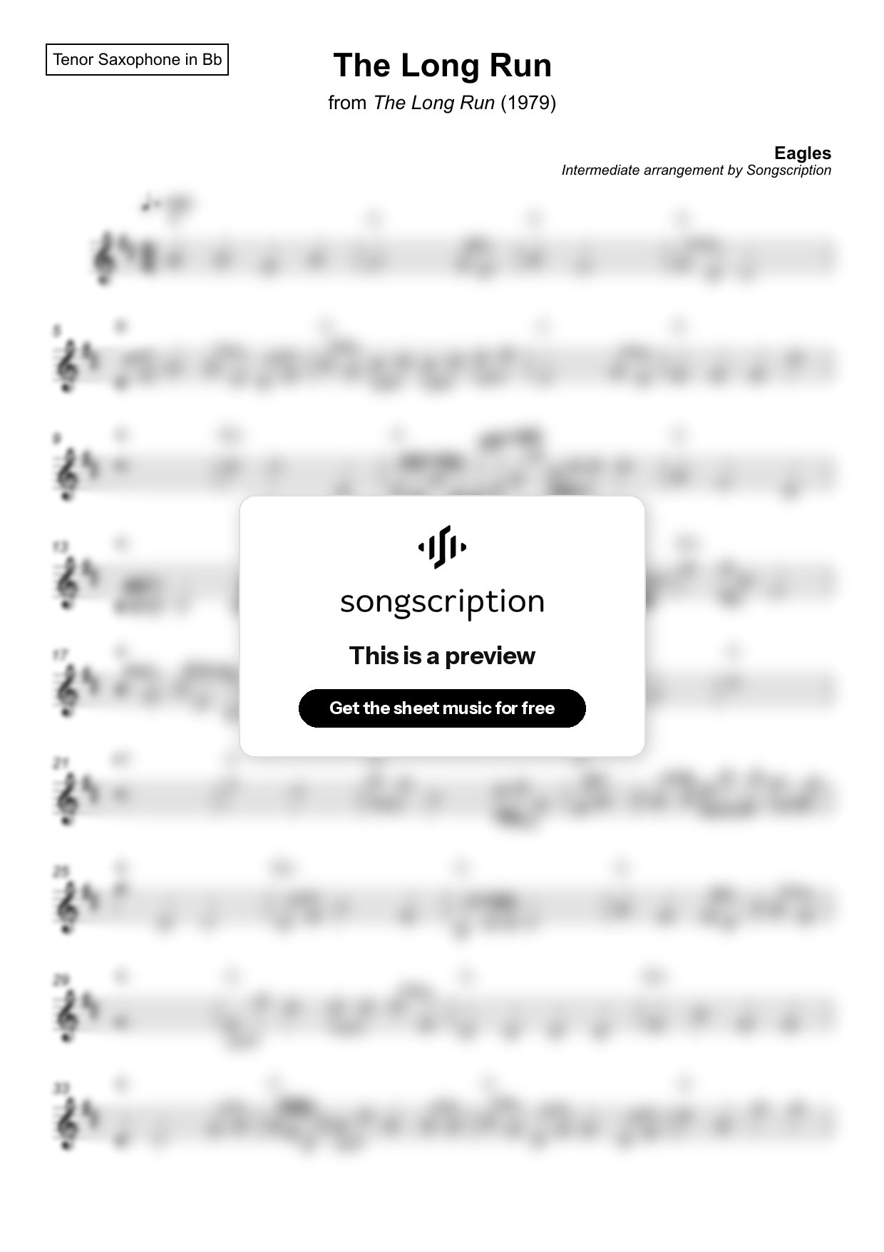 Intermediate Tenor Sax Sheet Music for "The Long Run" by Eagles