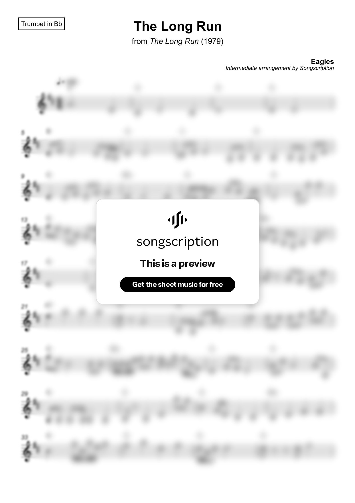 Intermediate Trumpet Sheet Music for "The Long Run" by Eagles