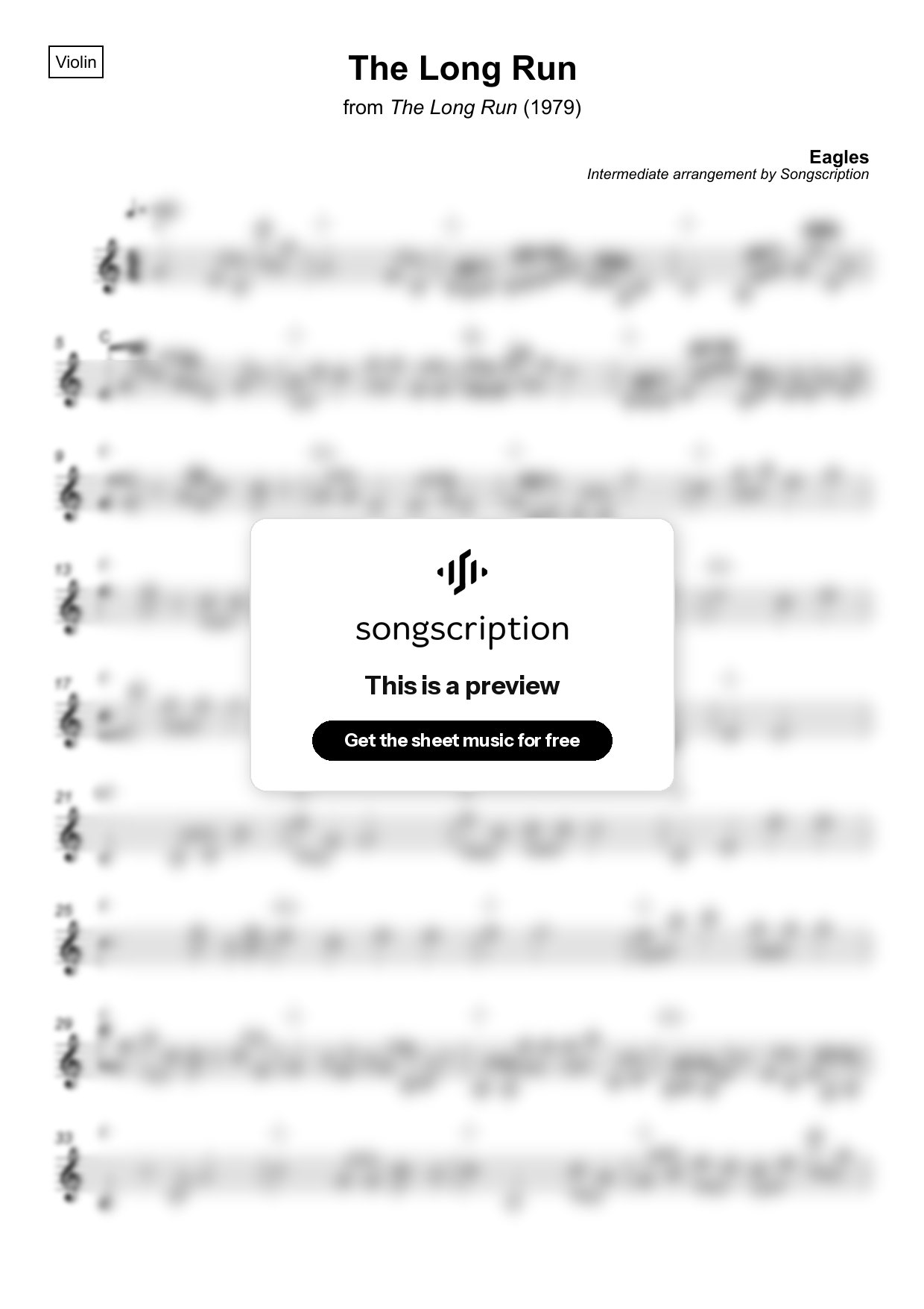 Intermediate Violin Sheet Music for "The Long Run" by Eagles