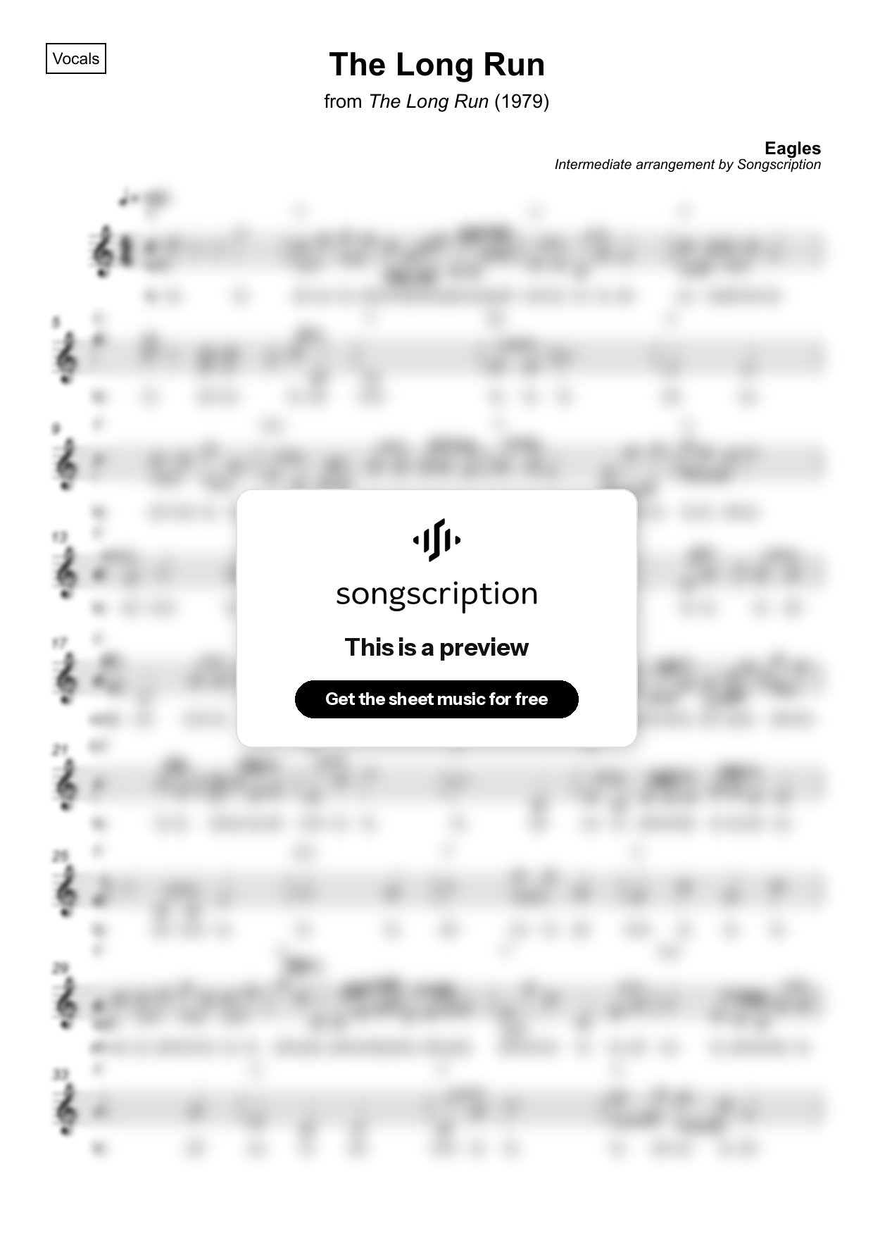 Intermediate Vocals Sheet Music for "The Long Run" by Eagles