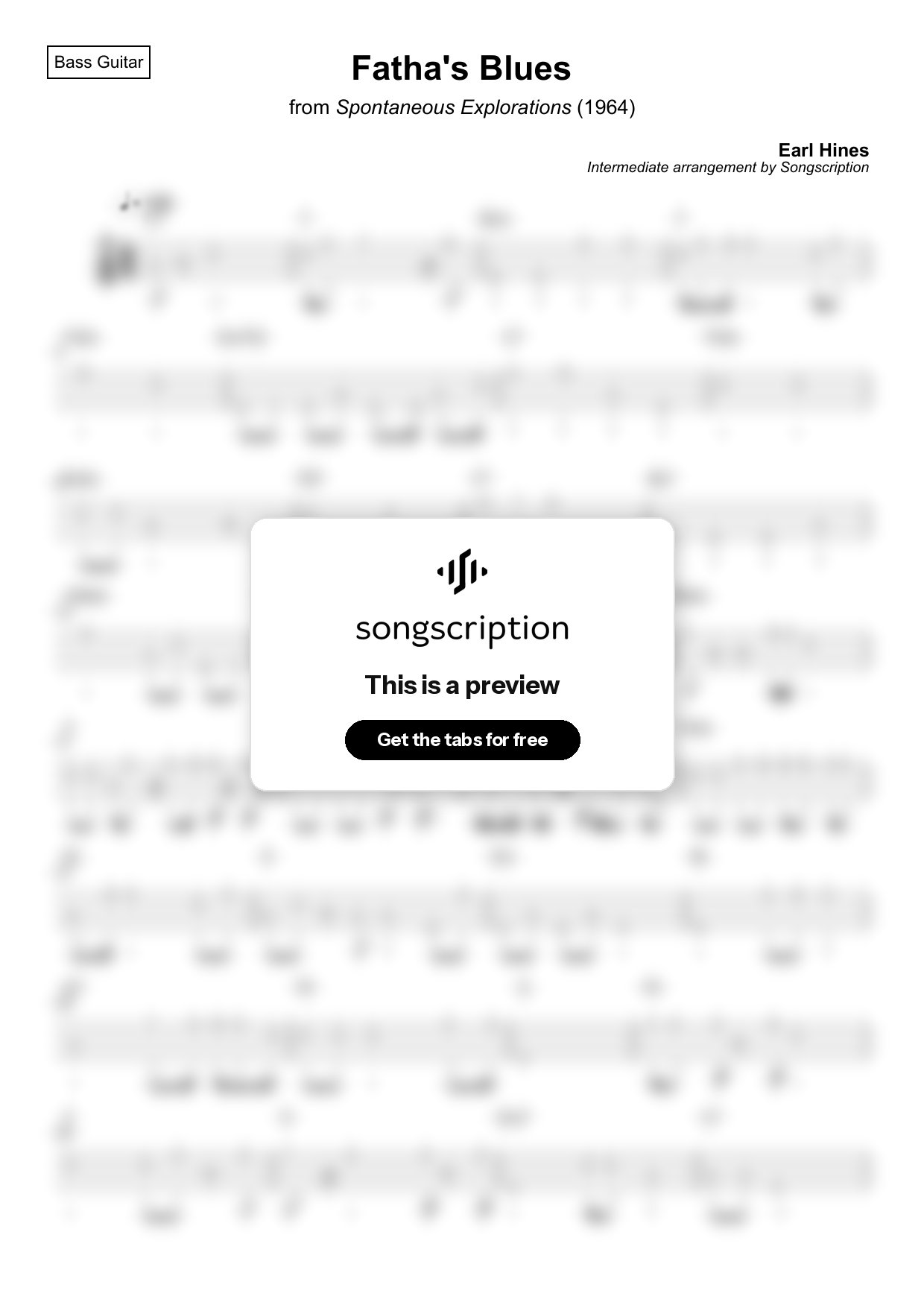 Intermediate Bass Guitar Tabs for "Fatha's Blues" by Earl Hines