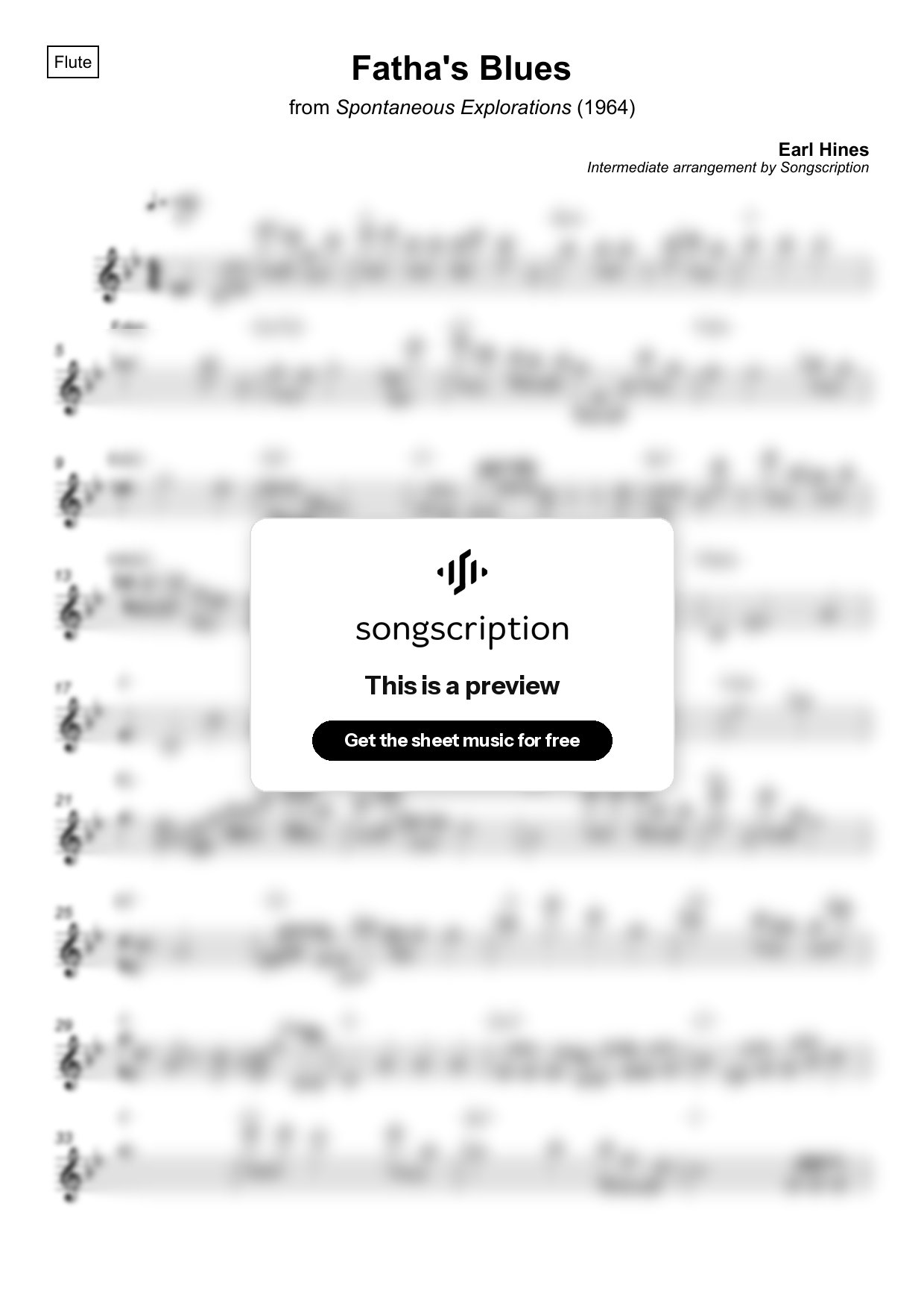 Intermediate Flute Sheet Music for "Fatha's Blues" by Earl Hines