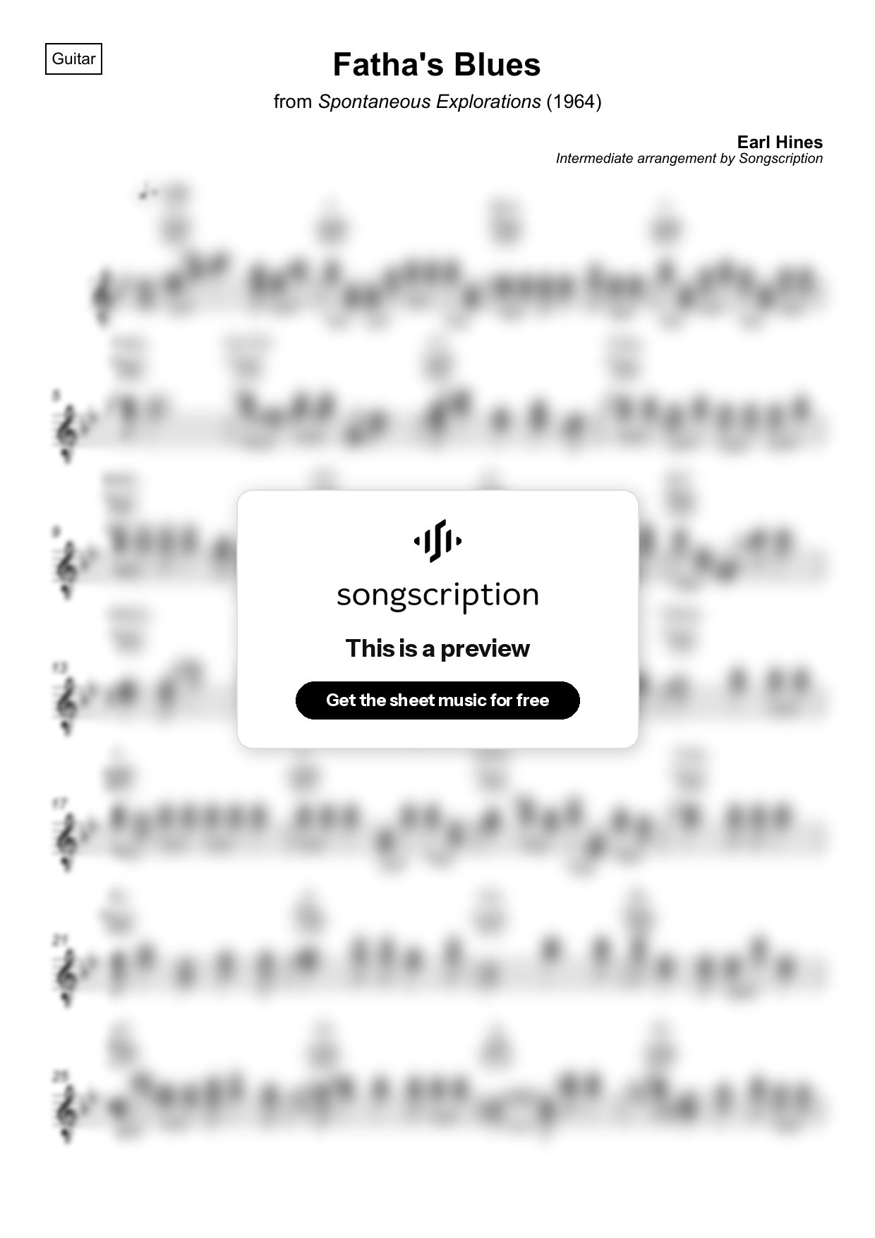 Intermediate Acoustic Guitar Sheet Music for "Fatha's Blues" by Earl Hines