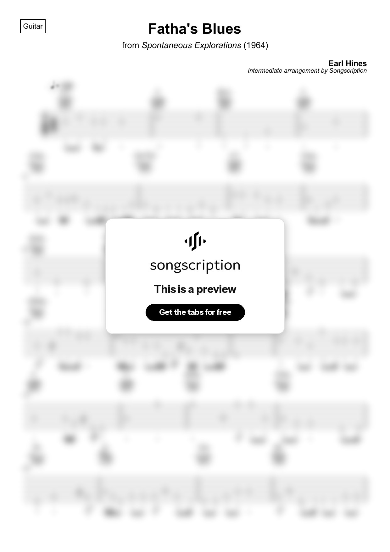 Intermediate Acoustic Guitar Tabs for "Fatha's Blues" by Earl Hines