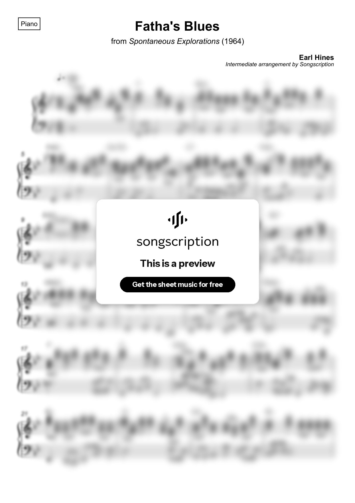 Intermediate Piano Sheet Music for "Fatha's Blues" by Earl Hines
