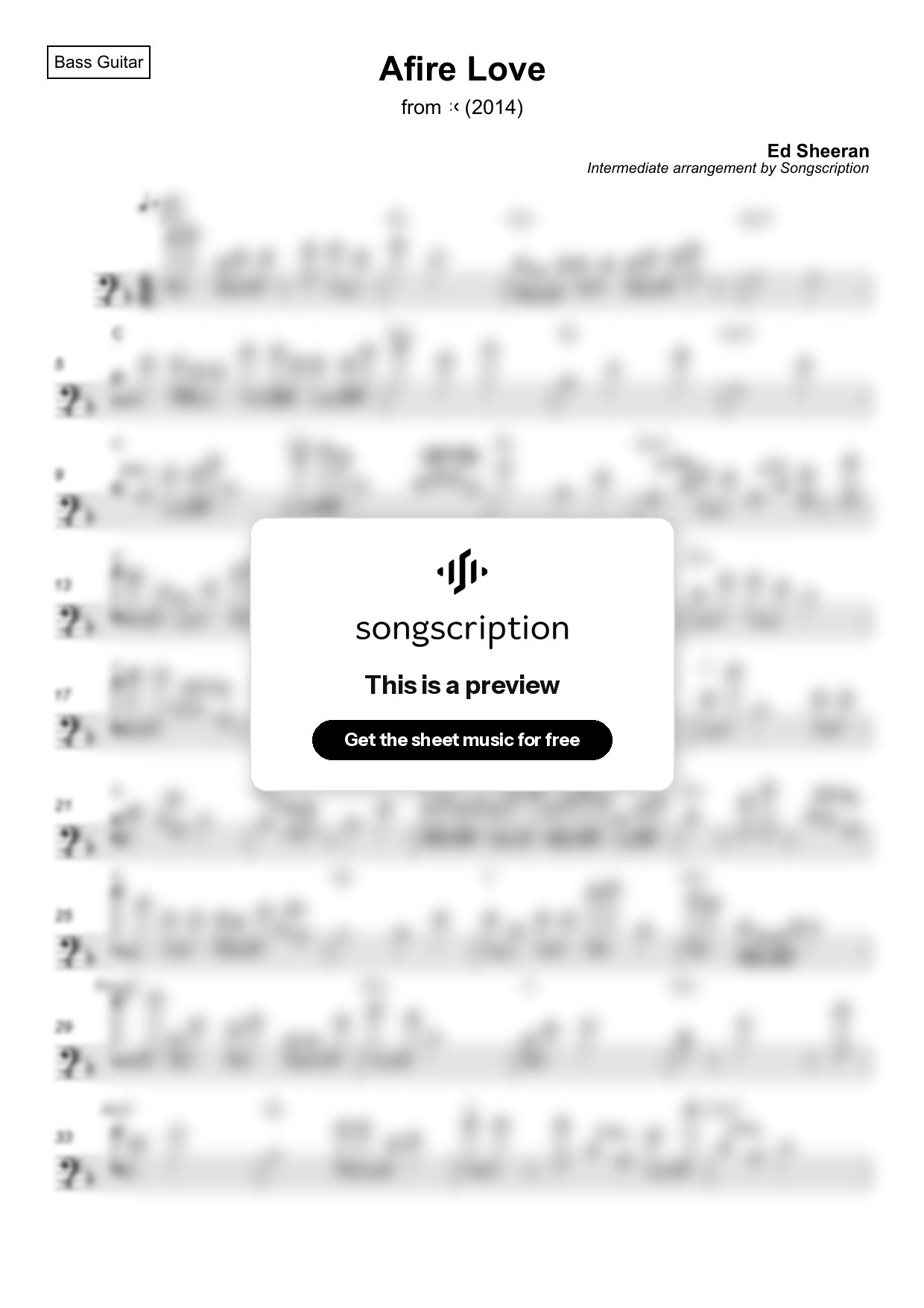 Intermediate Bass Guitar Sheet Music for "Afire Love" by Ed Sheeran