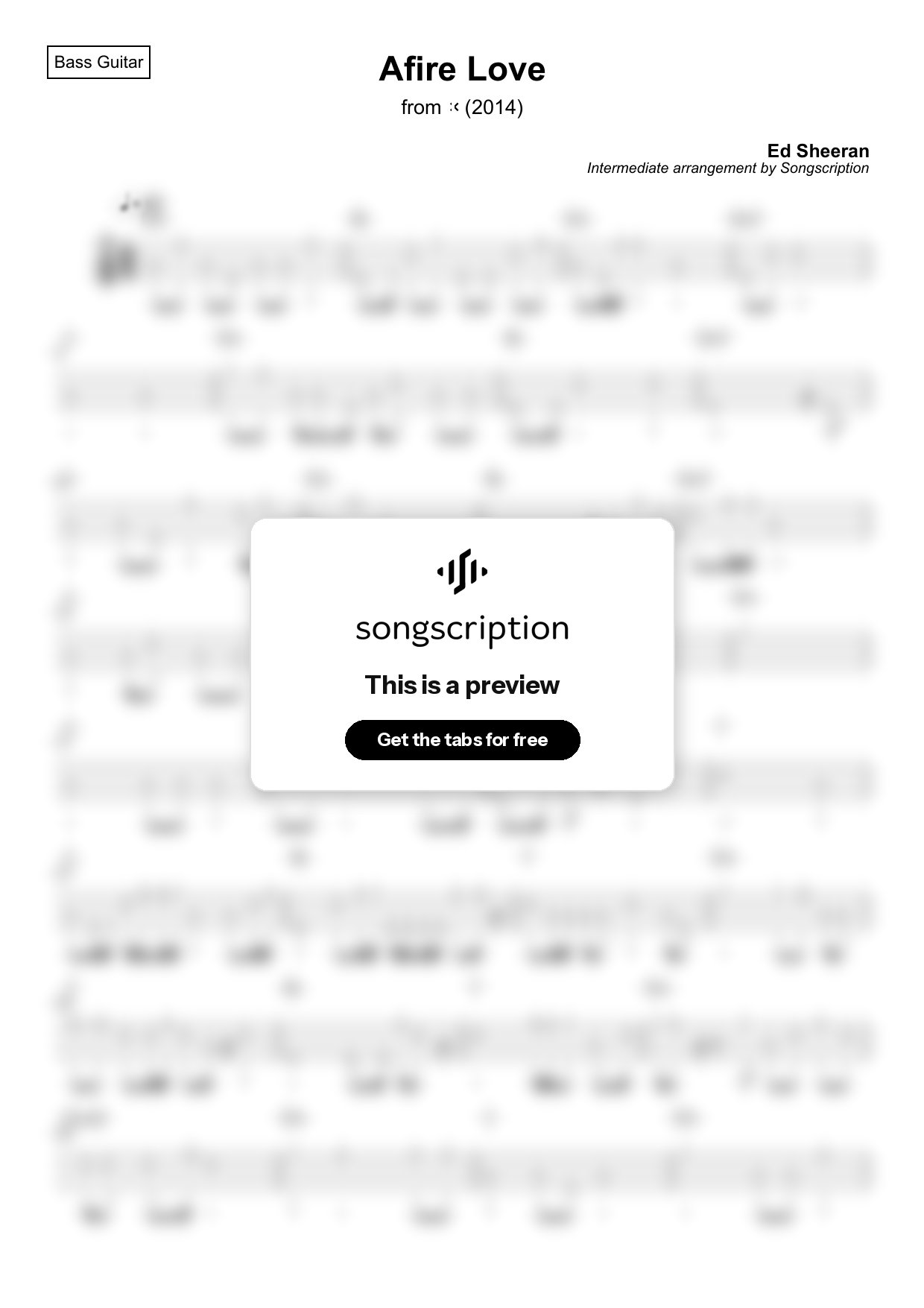 Intermediate Bass Guitar Tabs for "Afire Love" by Ed Sheeran