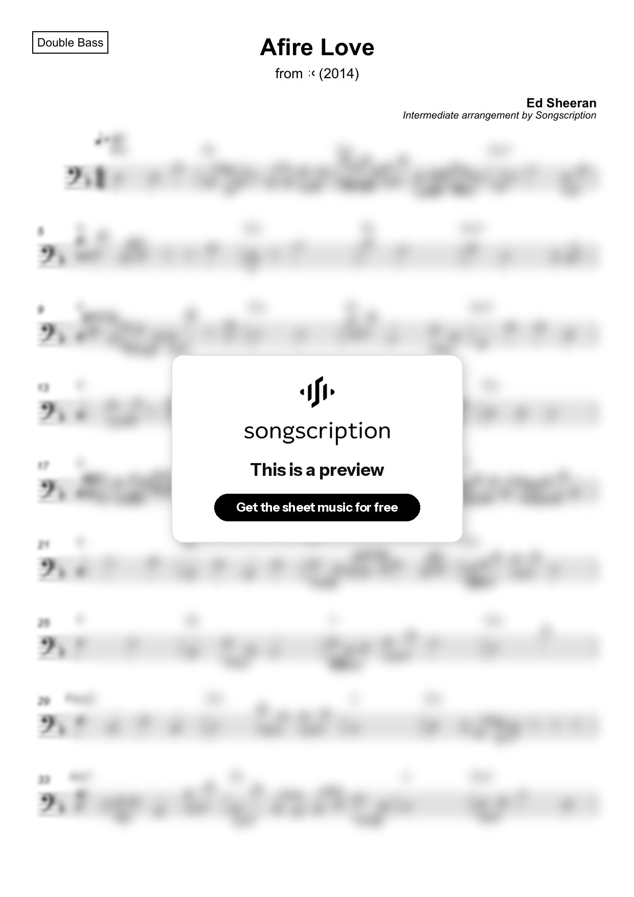 Intermediate Double Bass Sheet Music for "Afire Love" by Ed Sheeran