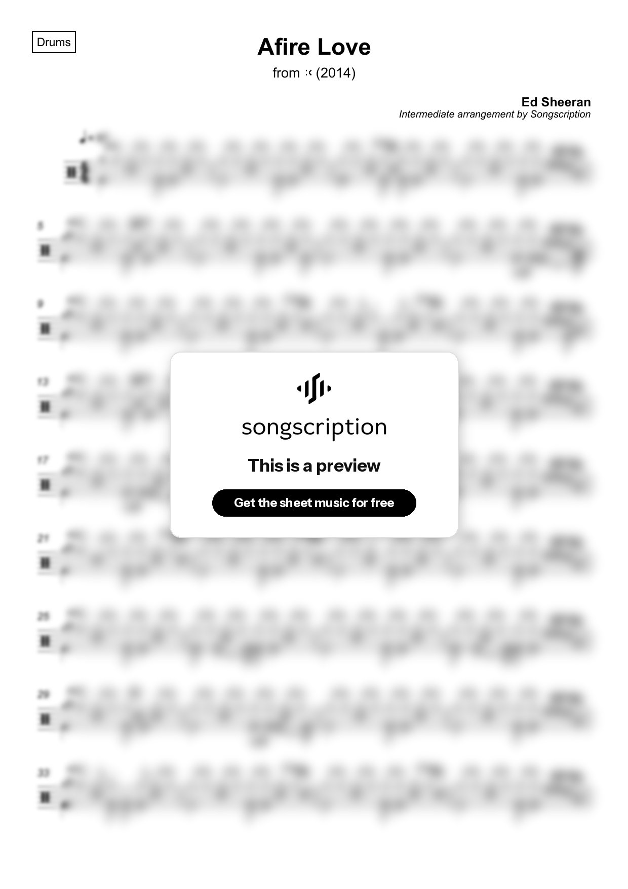Intermediate Drums Sheet Music for "Afire Love" by Ed Sheeran