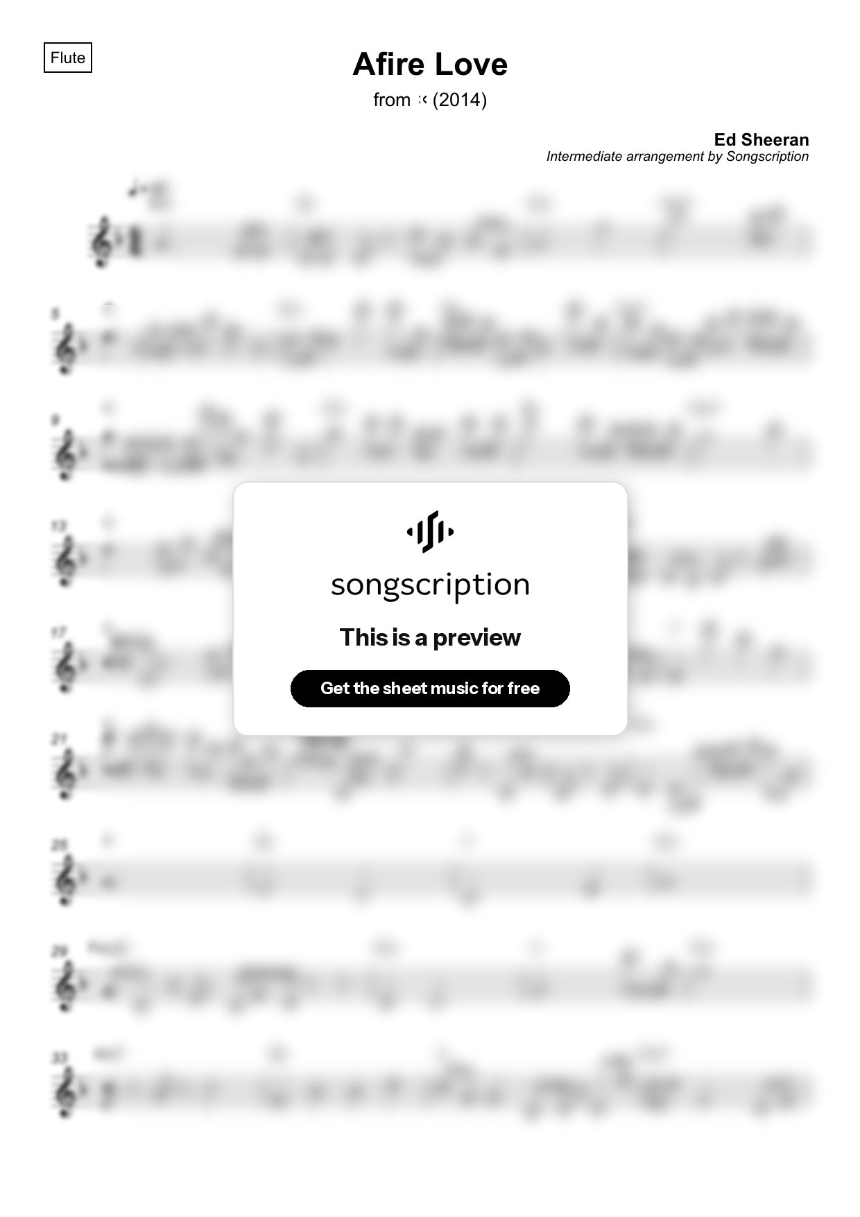 Intermediate Flute Sheet Music for "Afire Love" by Ed Sheeran
