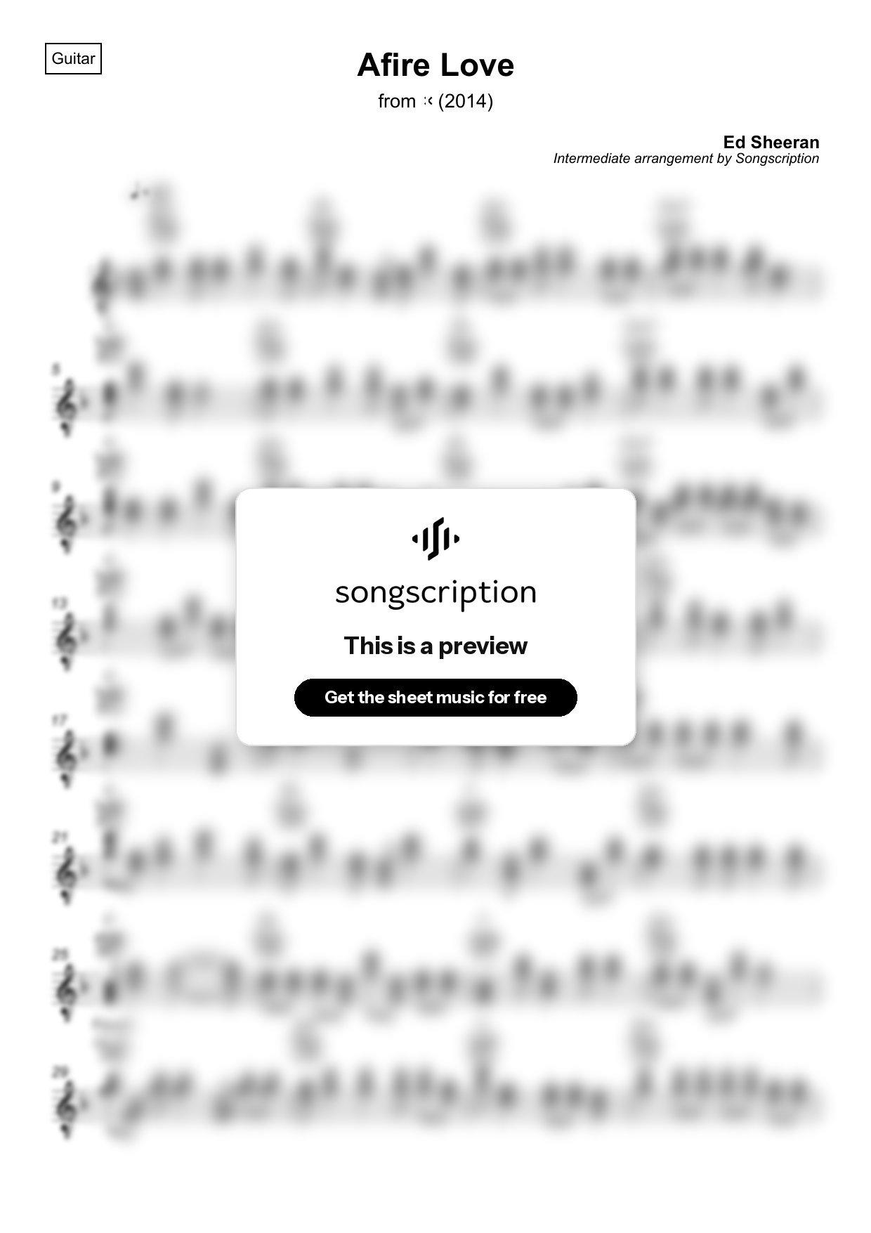 Intermediate Acoustic Guitar Sheet Music for "Afire Love" by Ed Sheeran