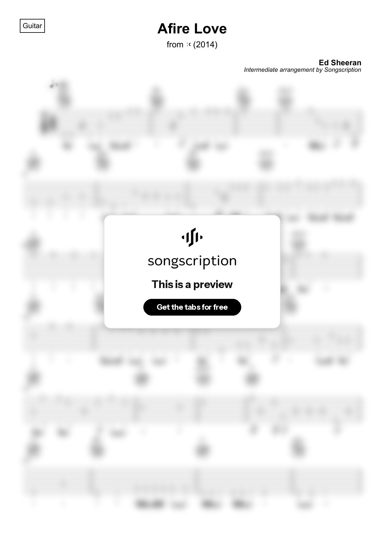 Intermediate Acoustic Guitar Tabs for "Afire Love" by Ed Sheeran