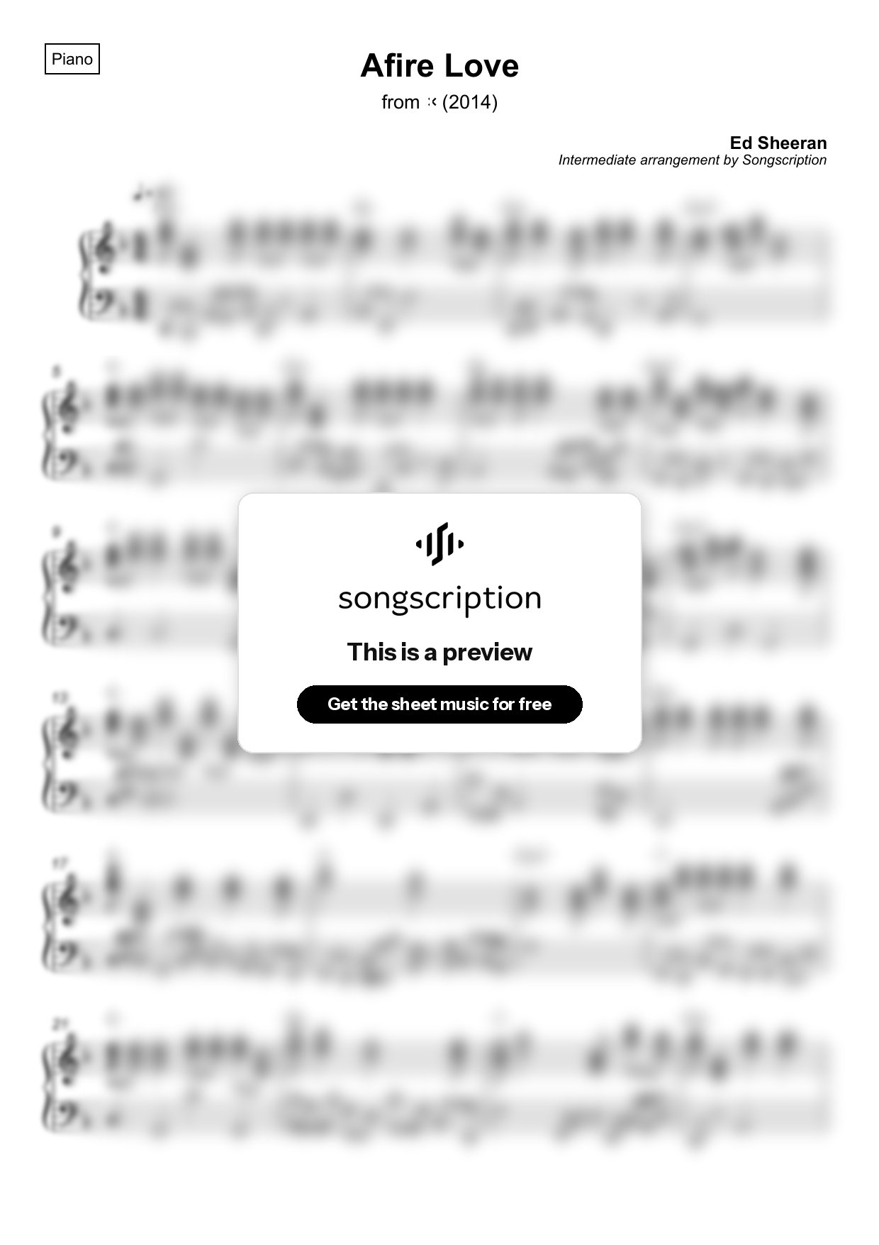 Intermediate Piano Sheet Music for "Afire Love" by Ed Sheeran