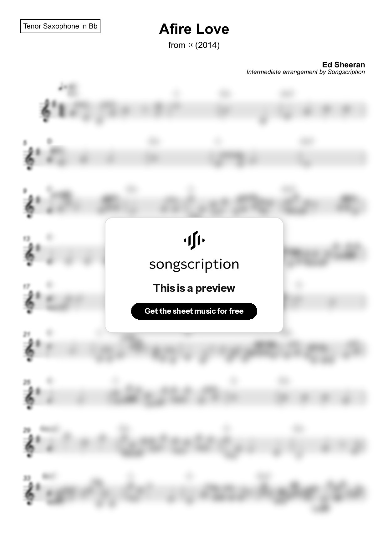 Intermediate Tenor Sax Sheet Music for "Afire Love" by Ed Sheeran