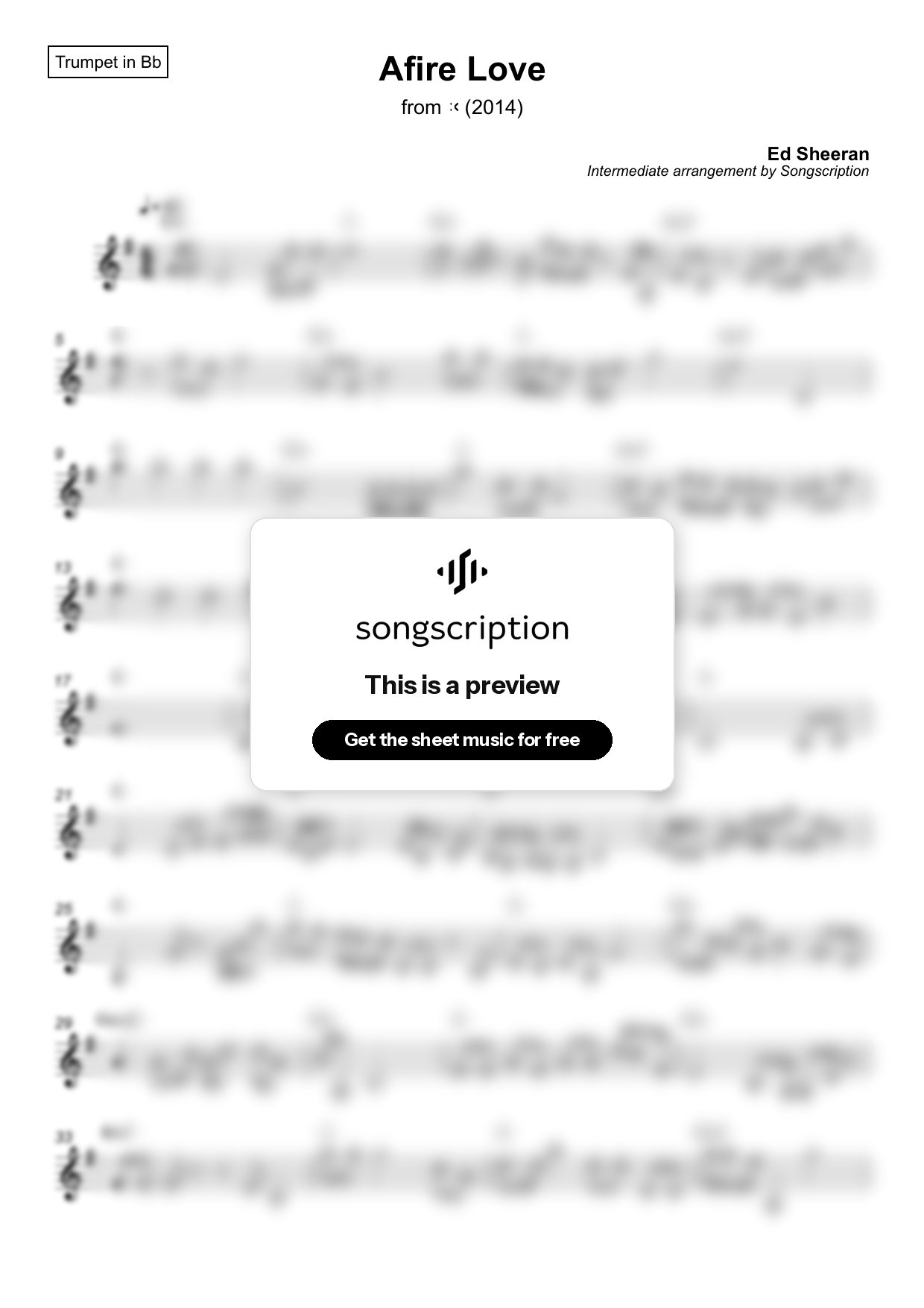 Intermediate Trumpet Sheet Music for "Afire Love" by Ed Sheeran