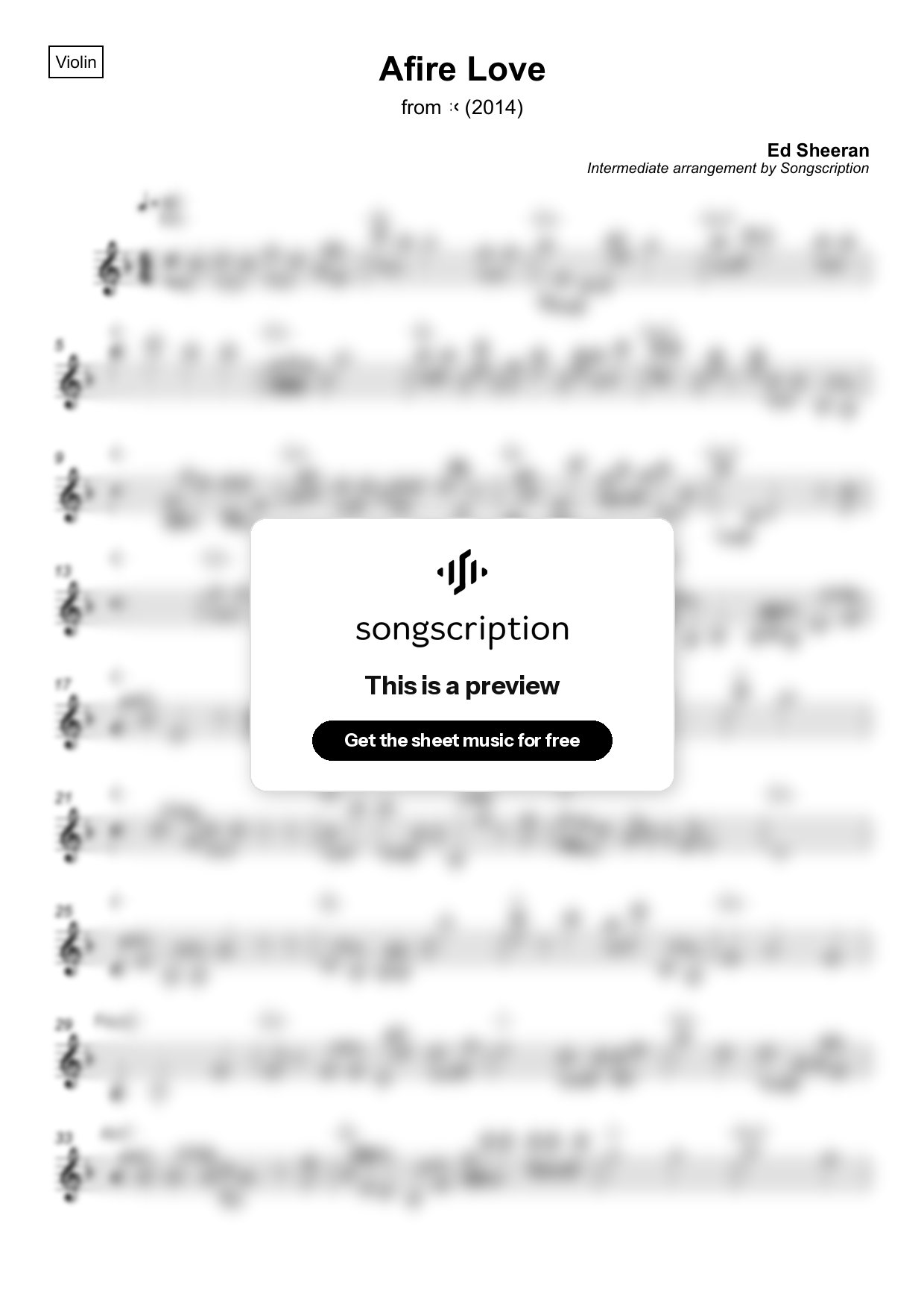 Intermediate Violin Sheet Music for "Afire Love" by Ed Sheeran