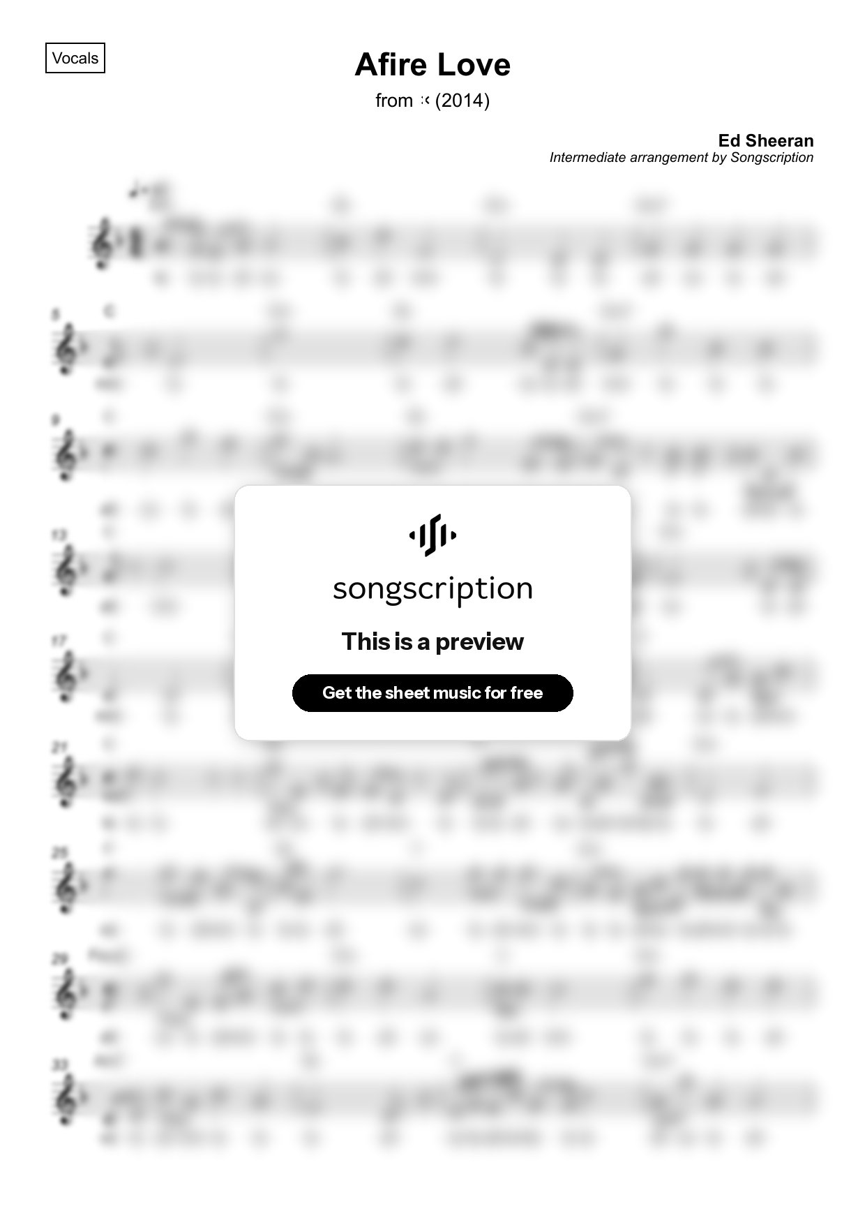 Intermediate Vocals Sheet Music for "Afire Love" by Ed Sheeran