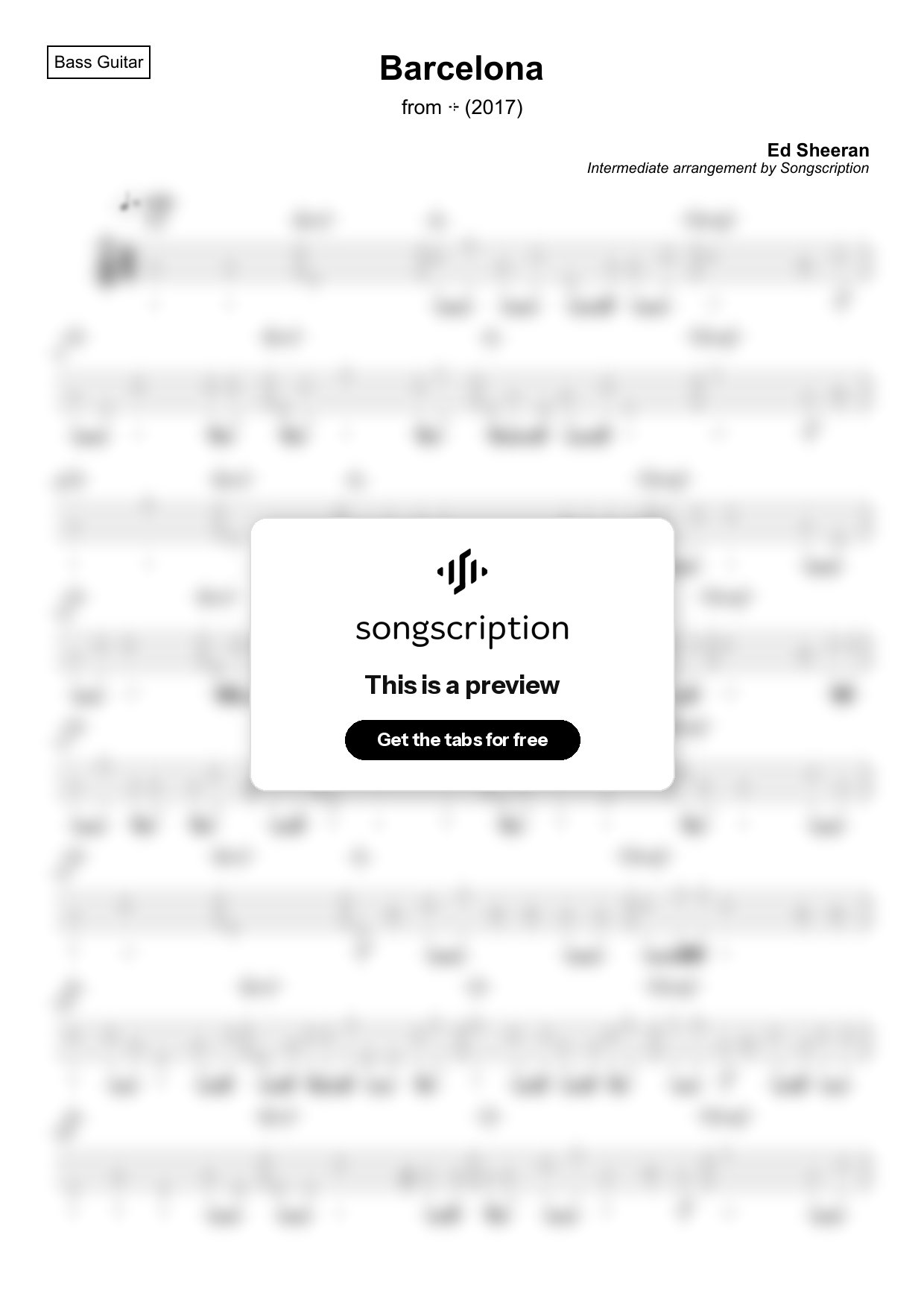Intermediate Bass Guitar Tabs for "Barcelona" by Ed Sheeran