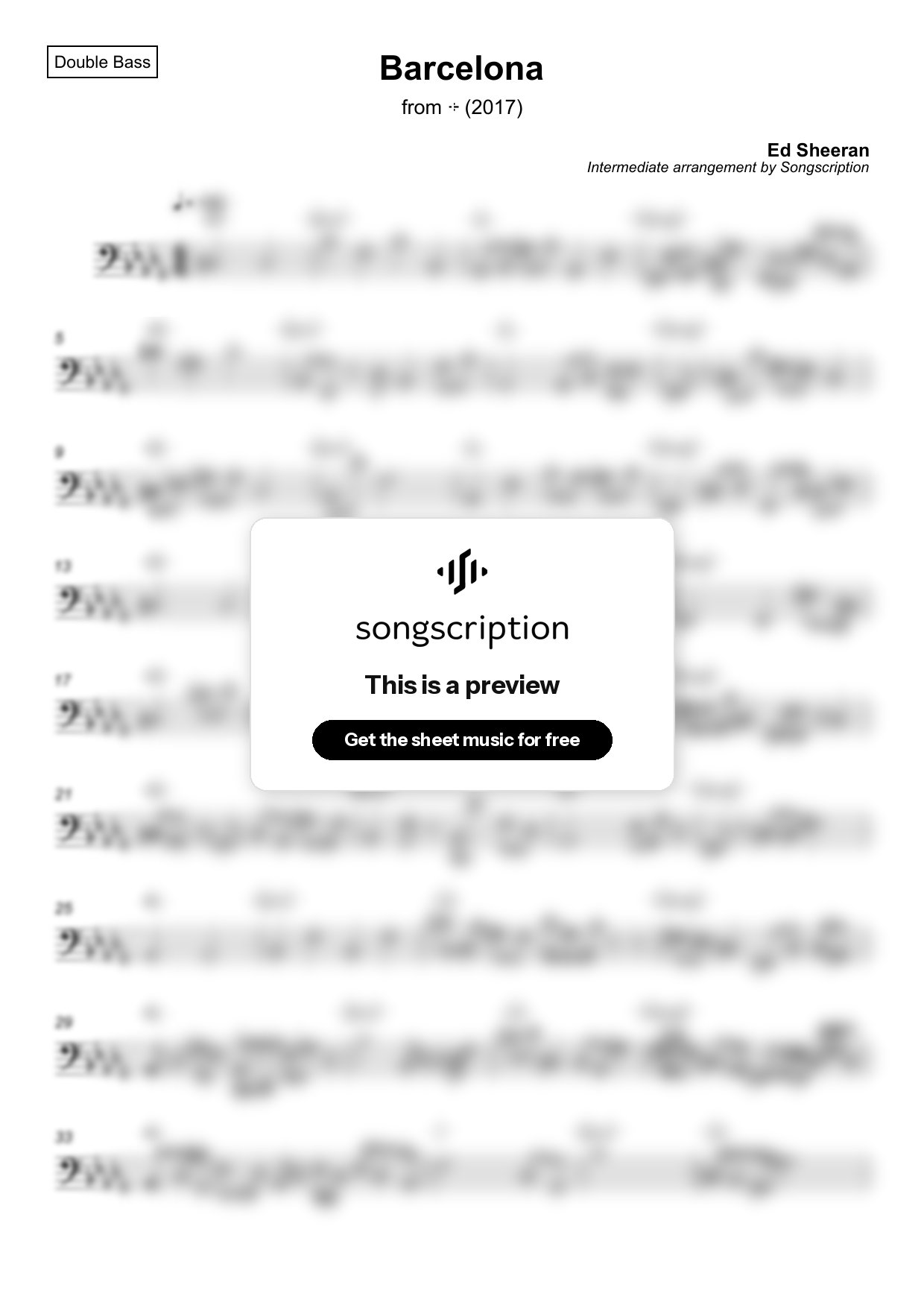 Intermediate Double Bass Sheet Music for "Barcelona" by Ed Sheeran
