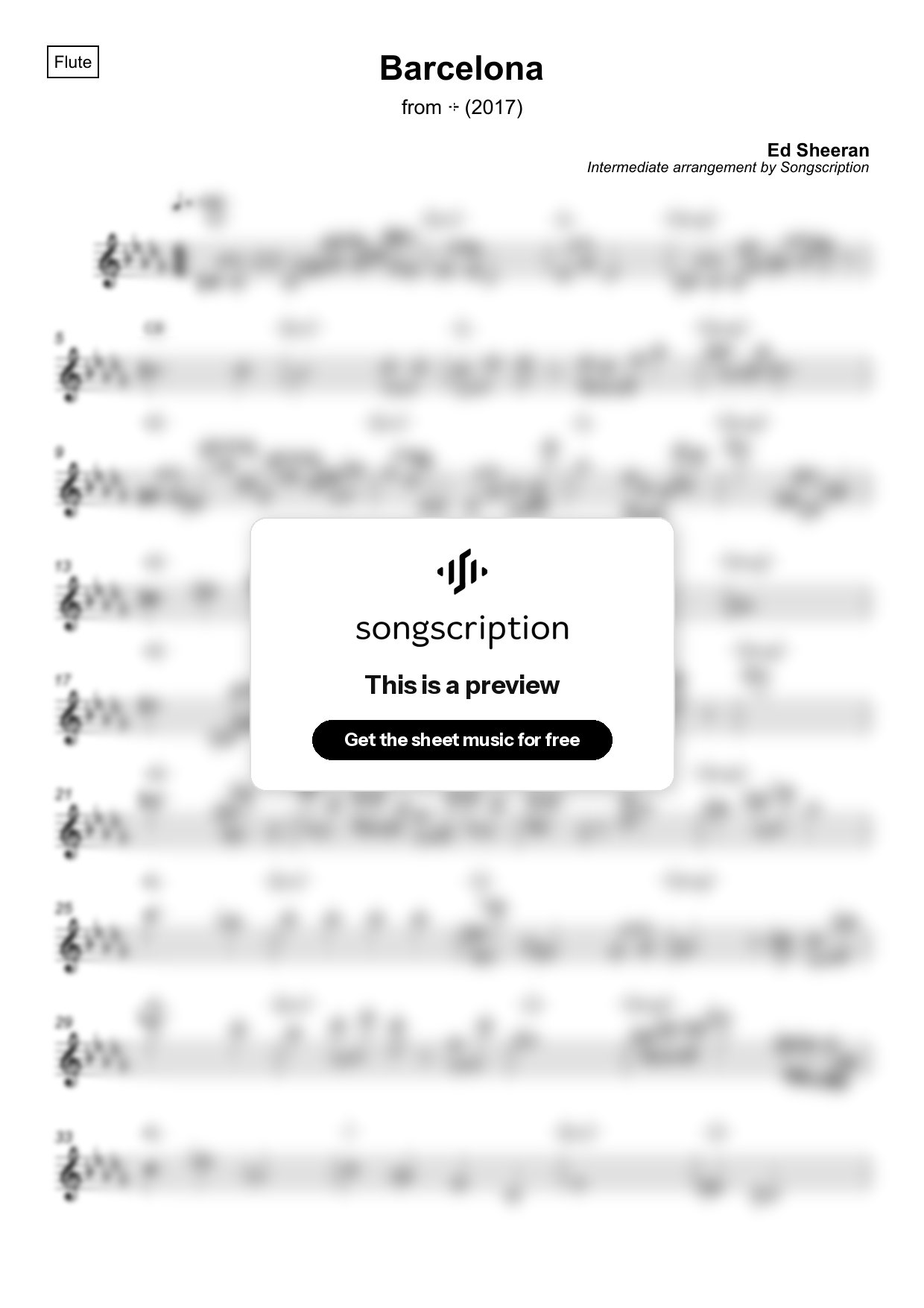 Intermediate Flute Sheet Music for "Barcelona" by Ed Sheeran