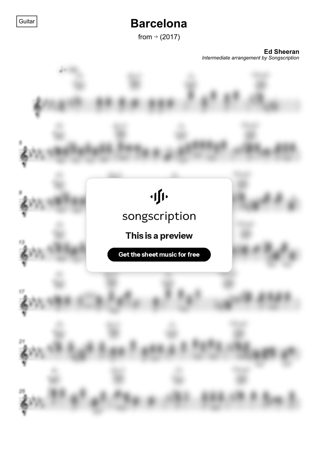 Intermediate Acoustic Guitar Sheet Music for "Barcelona" by Ed Sheeran