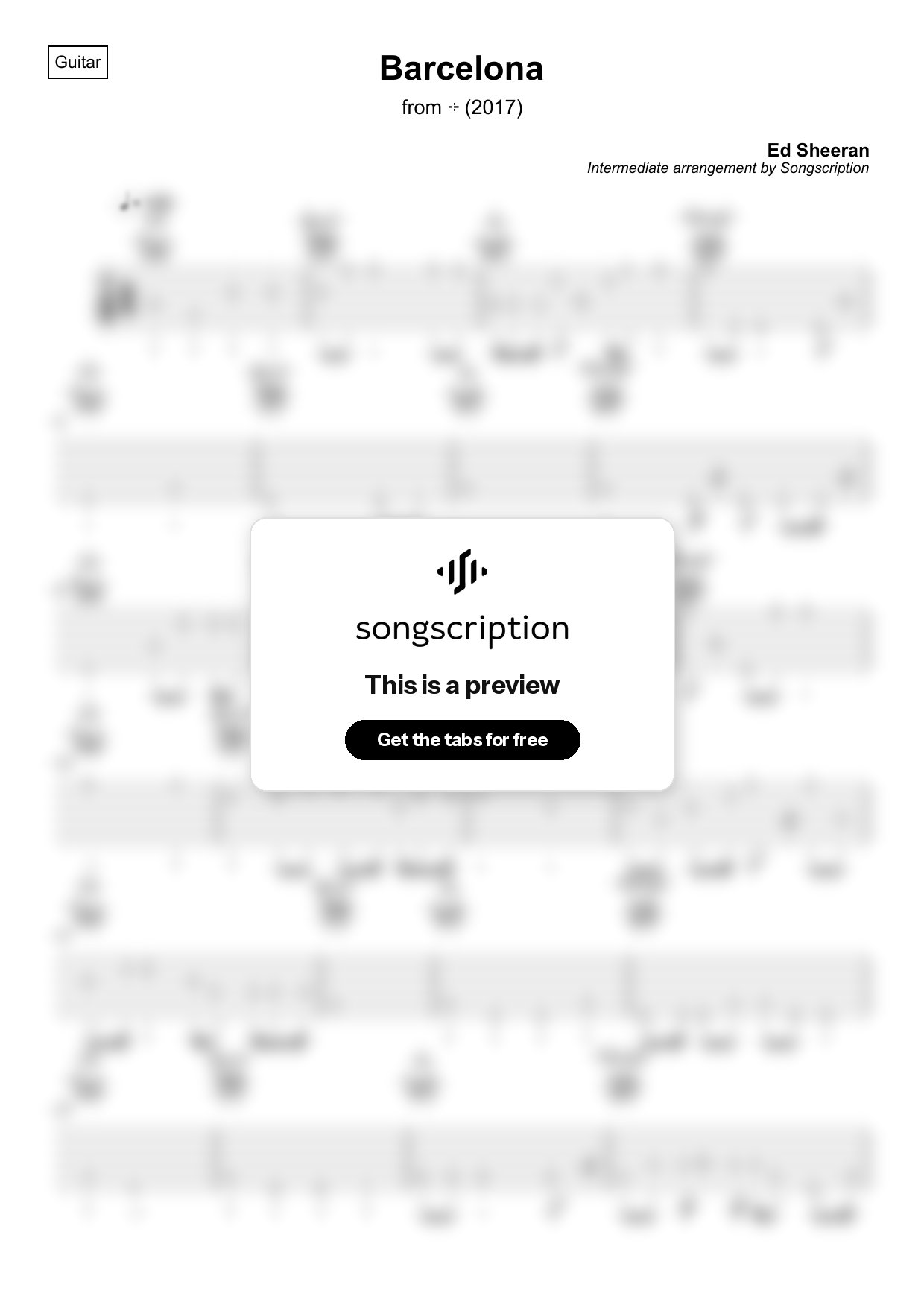 Intermediate Acoustic Guitar Tabs for "Barcelona" by Ed Sheeran