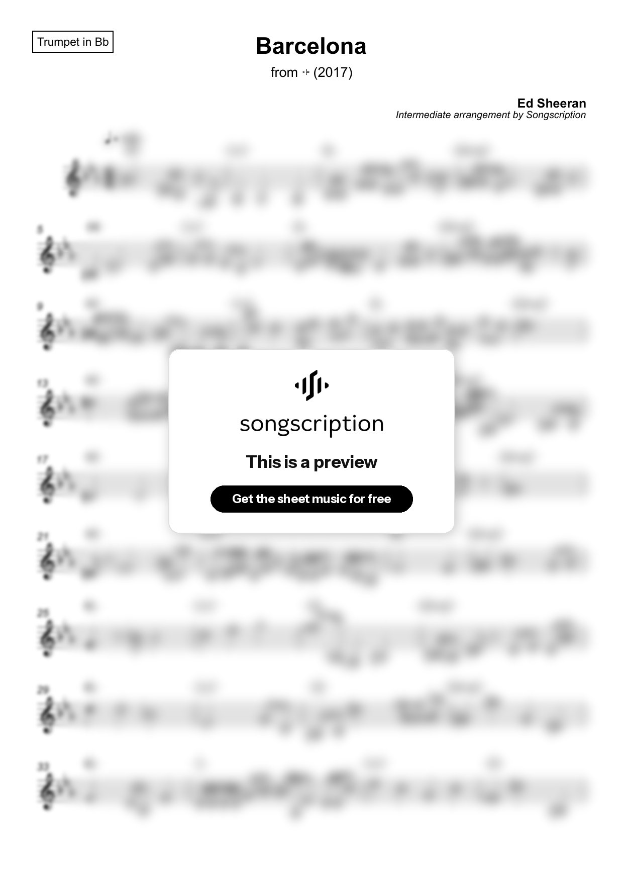 Intermediate Trumpet Sheet Music for "Barcelona" by Ed Sheeran
