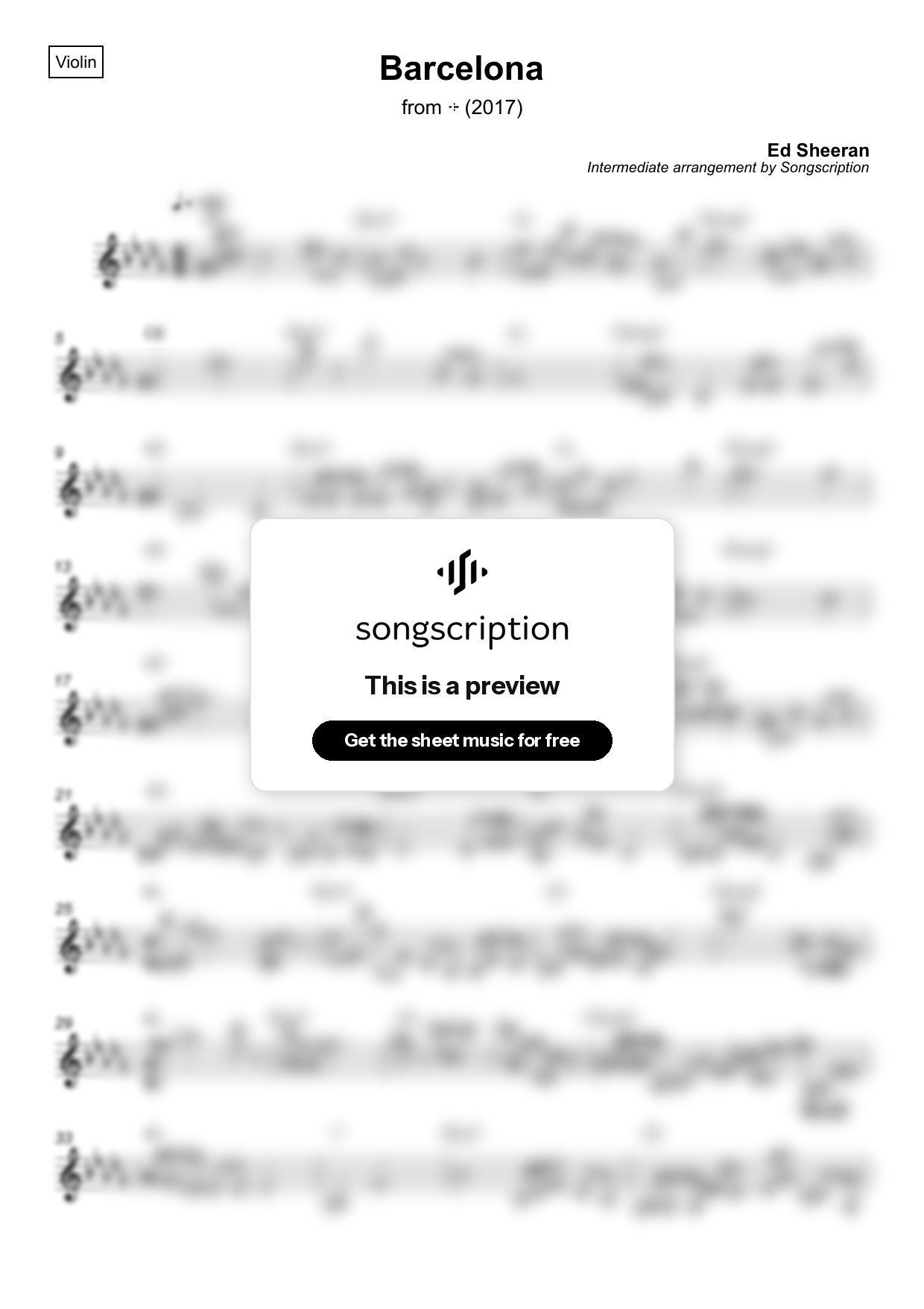 Intermediate Violin Sheet Music for "Barcelona" by Ed Sheeran