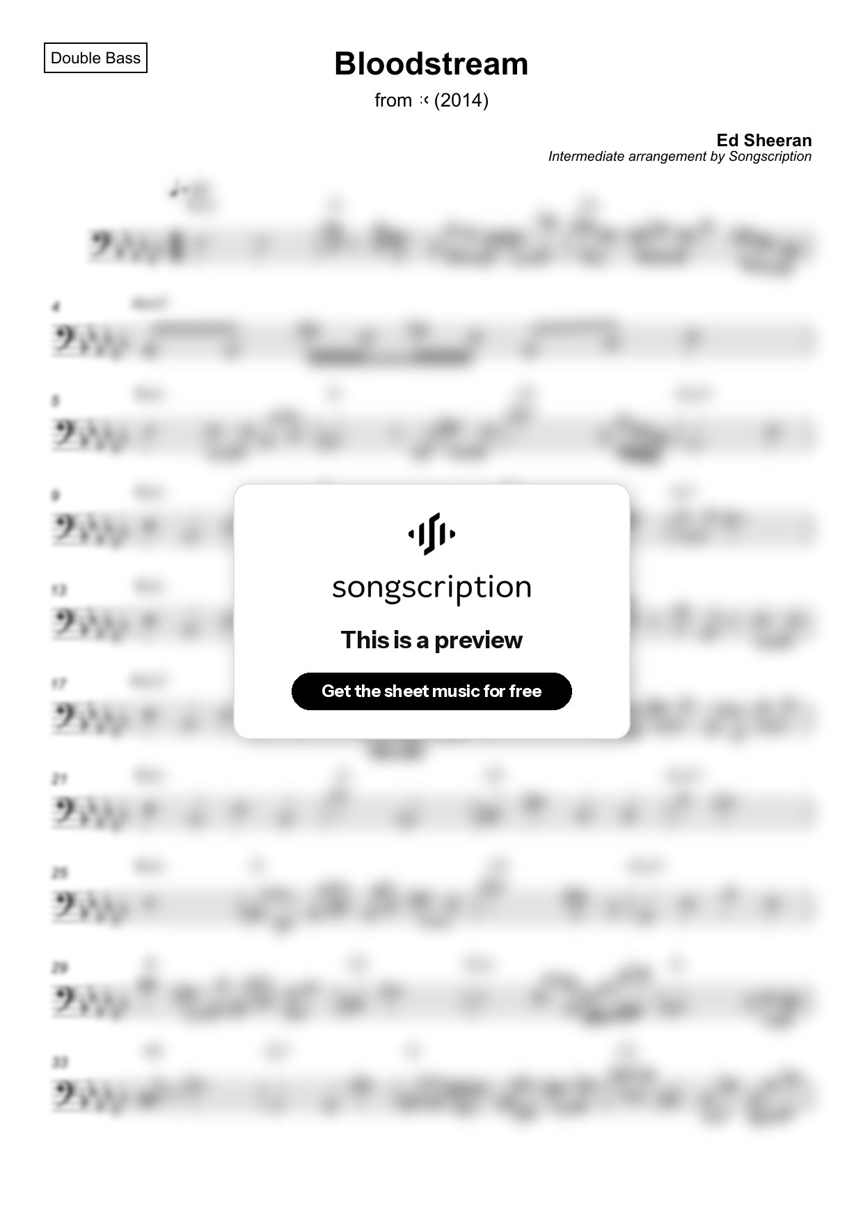 Intermediate Double Bass Sheet Music for "Bloodstream" by Ed Sheeran