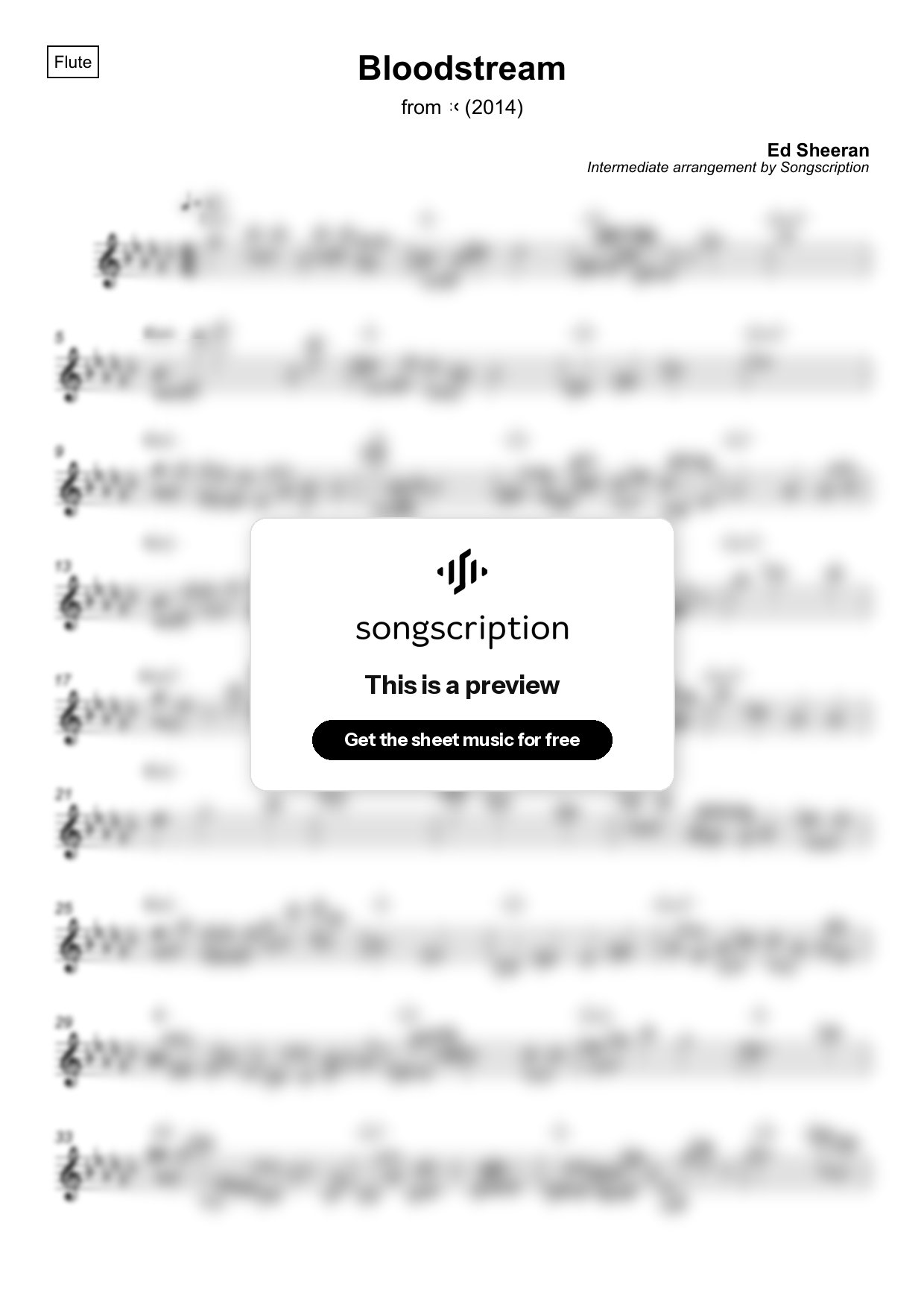Intermediate Flute Sheet Music for "Bloodstream" by Ed Sheeran