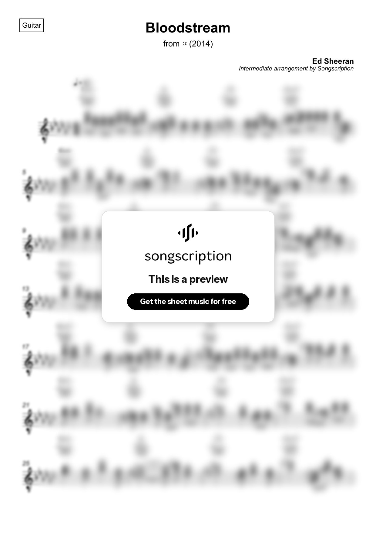 Intermediate Acoustic Guitar Sheet Music for "Bloodstream" by Ed Sheeran